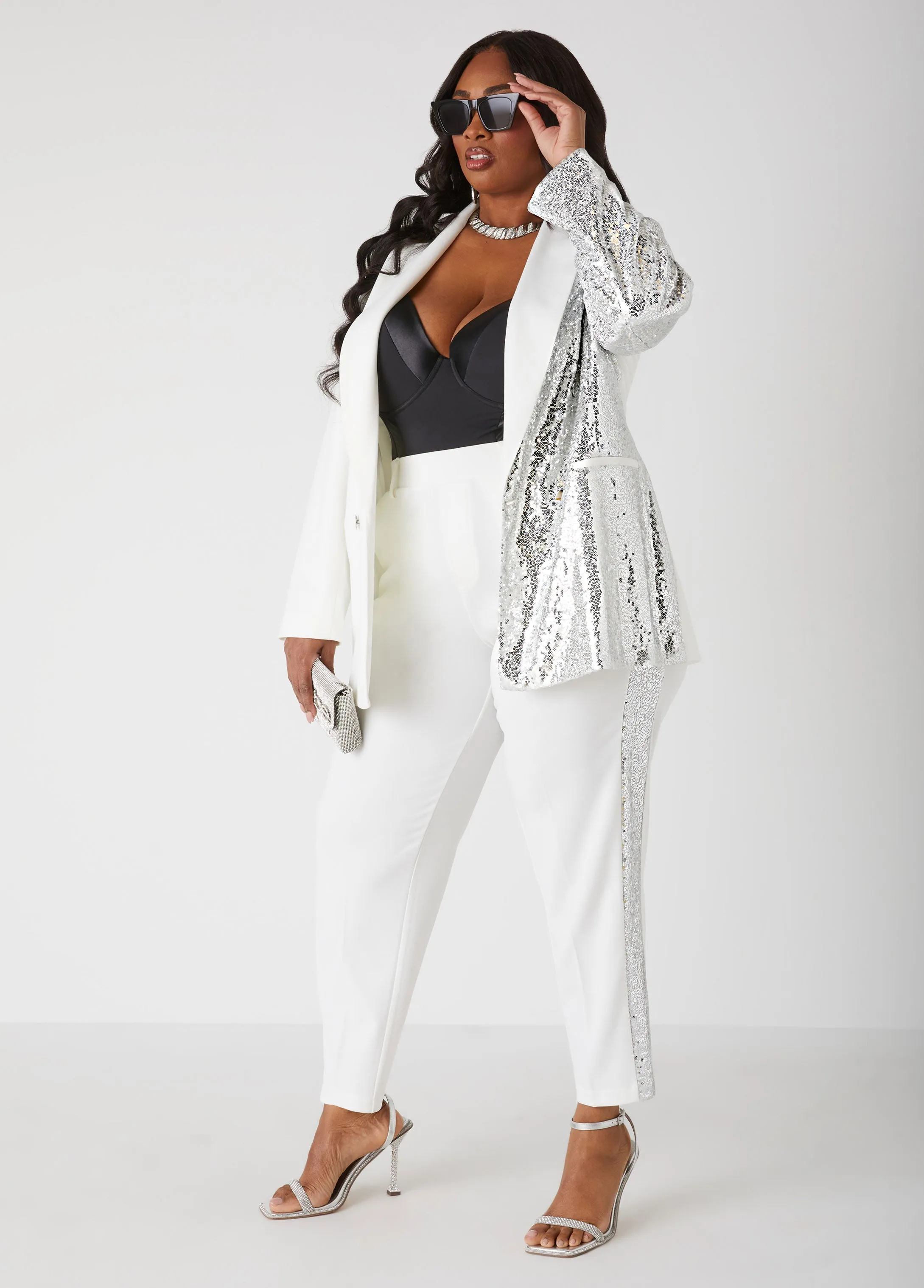 Sequined Double Breasted Blazer sold by Ashley Stewart product image thumbnail 3
