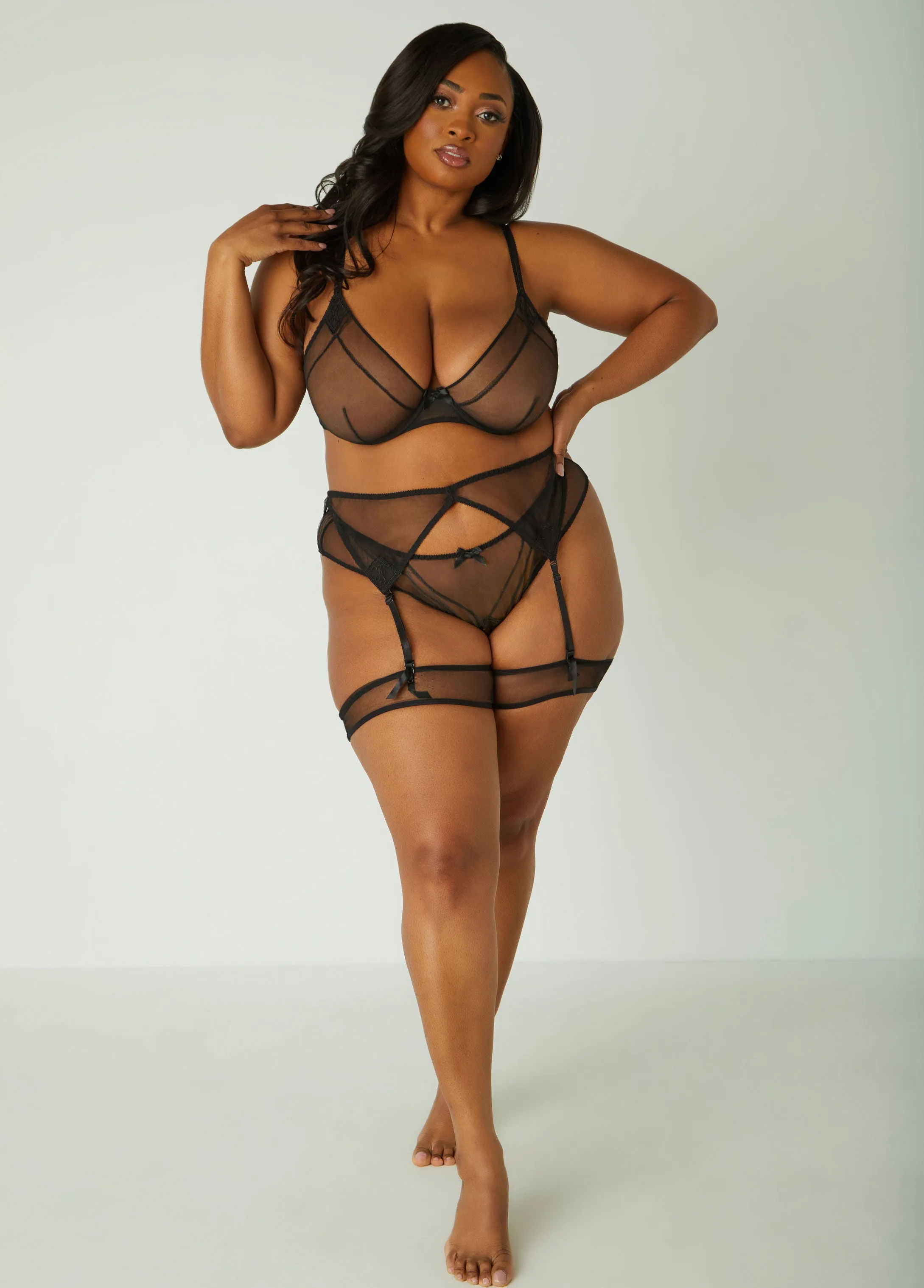 Mesh Bra & Crotchless Panty Set sold by Ashley Stewart product image thumbnail 4