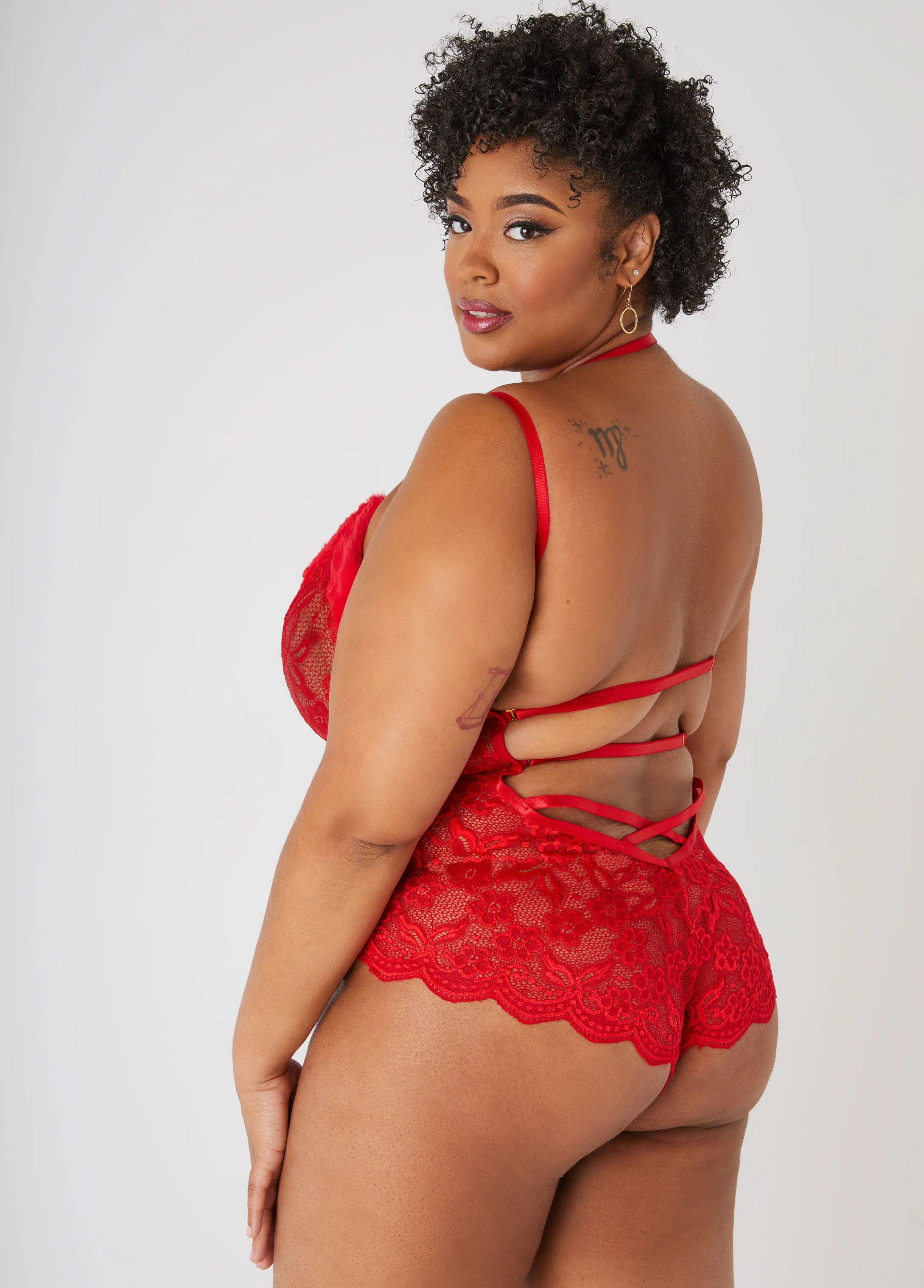 Faux Fur & Lace Crotchless Bodysuit sold by Ashley Stewart product image thumbnail 2