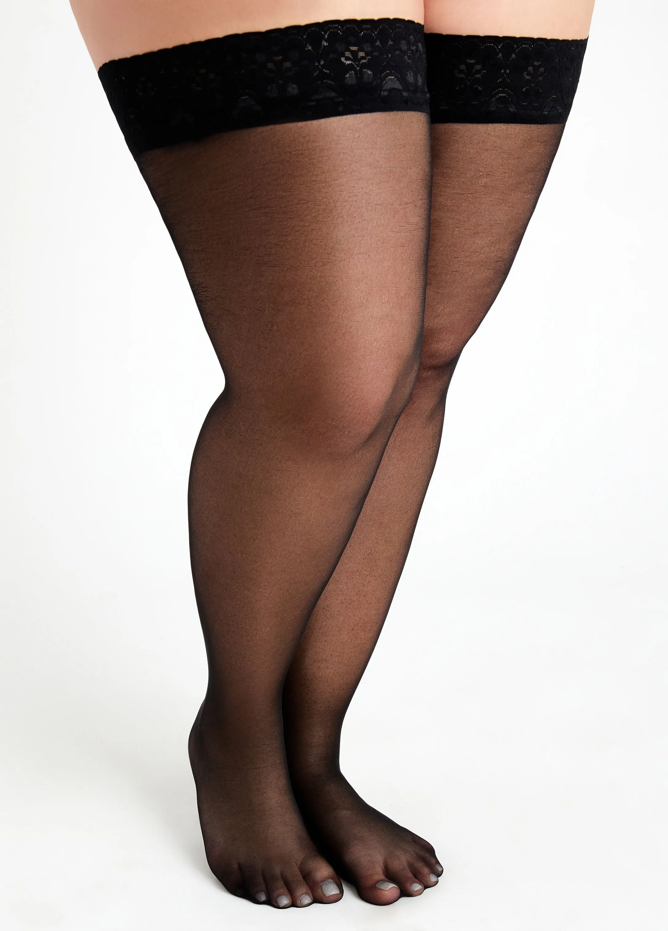 MeMoi Silky Sheer Lace Thigh High sold by Ashley Stewart