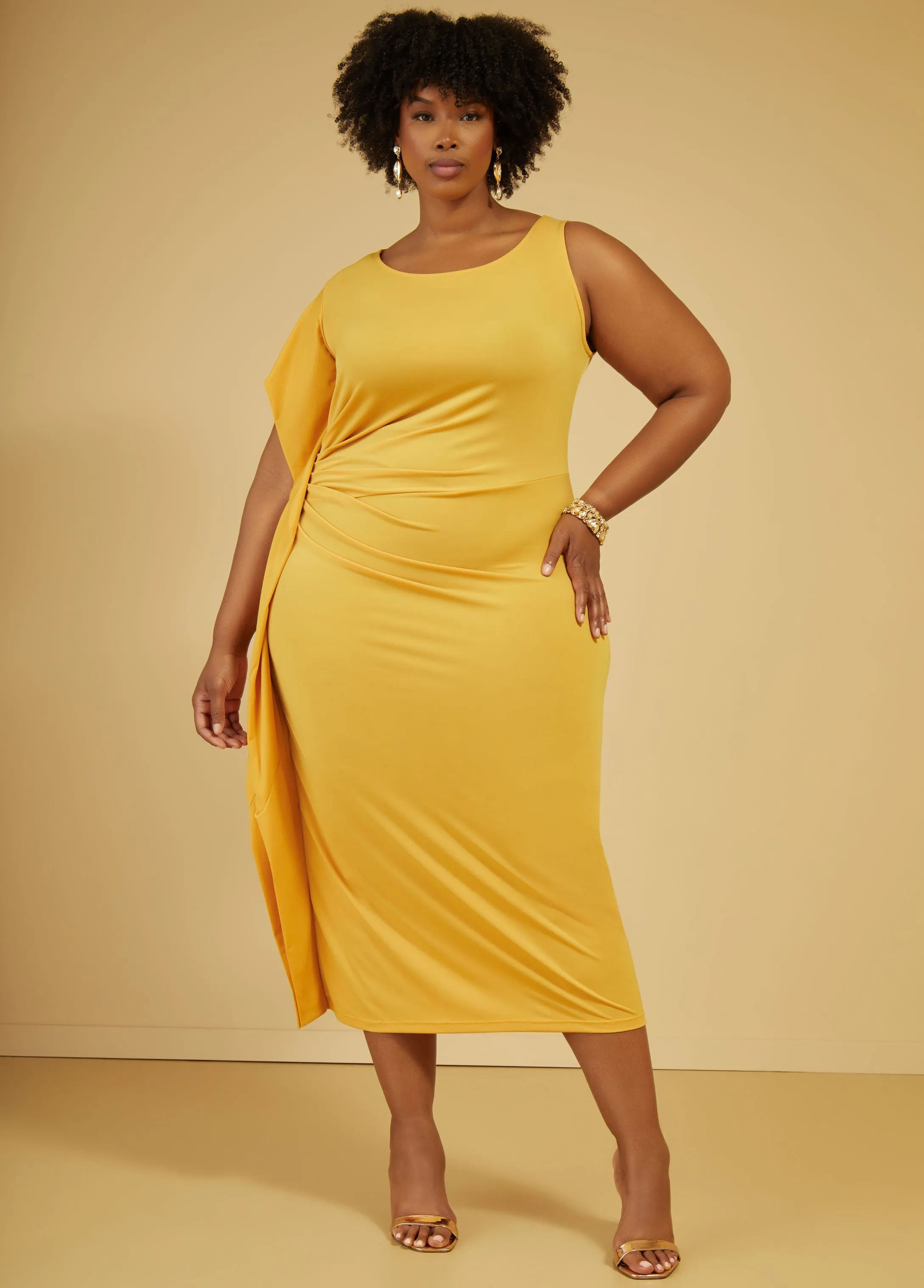 Ruched One Shoulder Midaxi Dress sold by Ashley Stewart product image thumbnail 4
