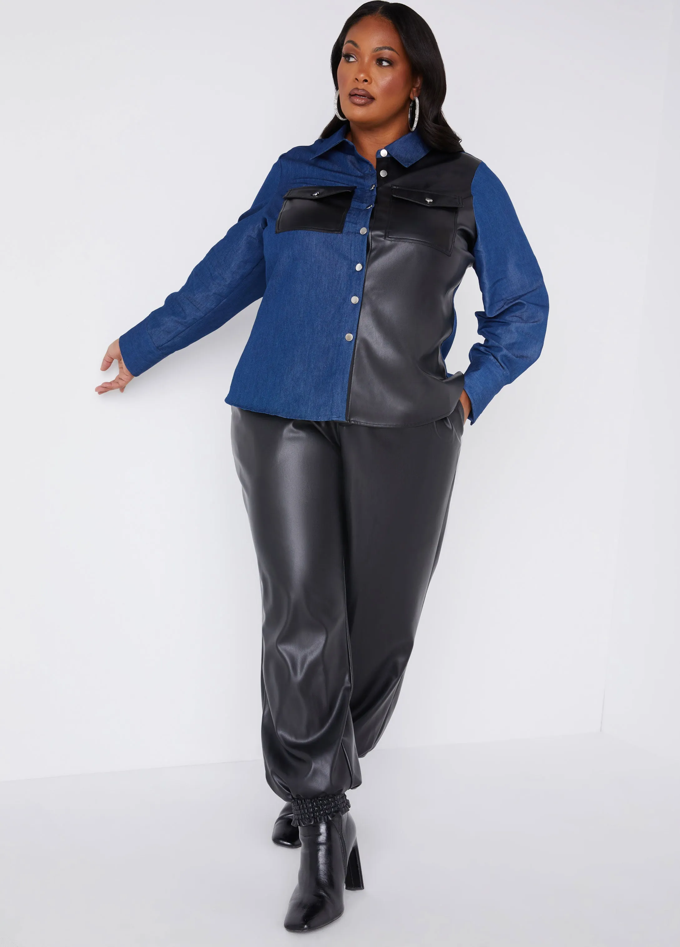 High Rise Faux Leather Joggers sold by Ashley Stewart