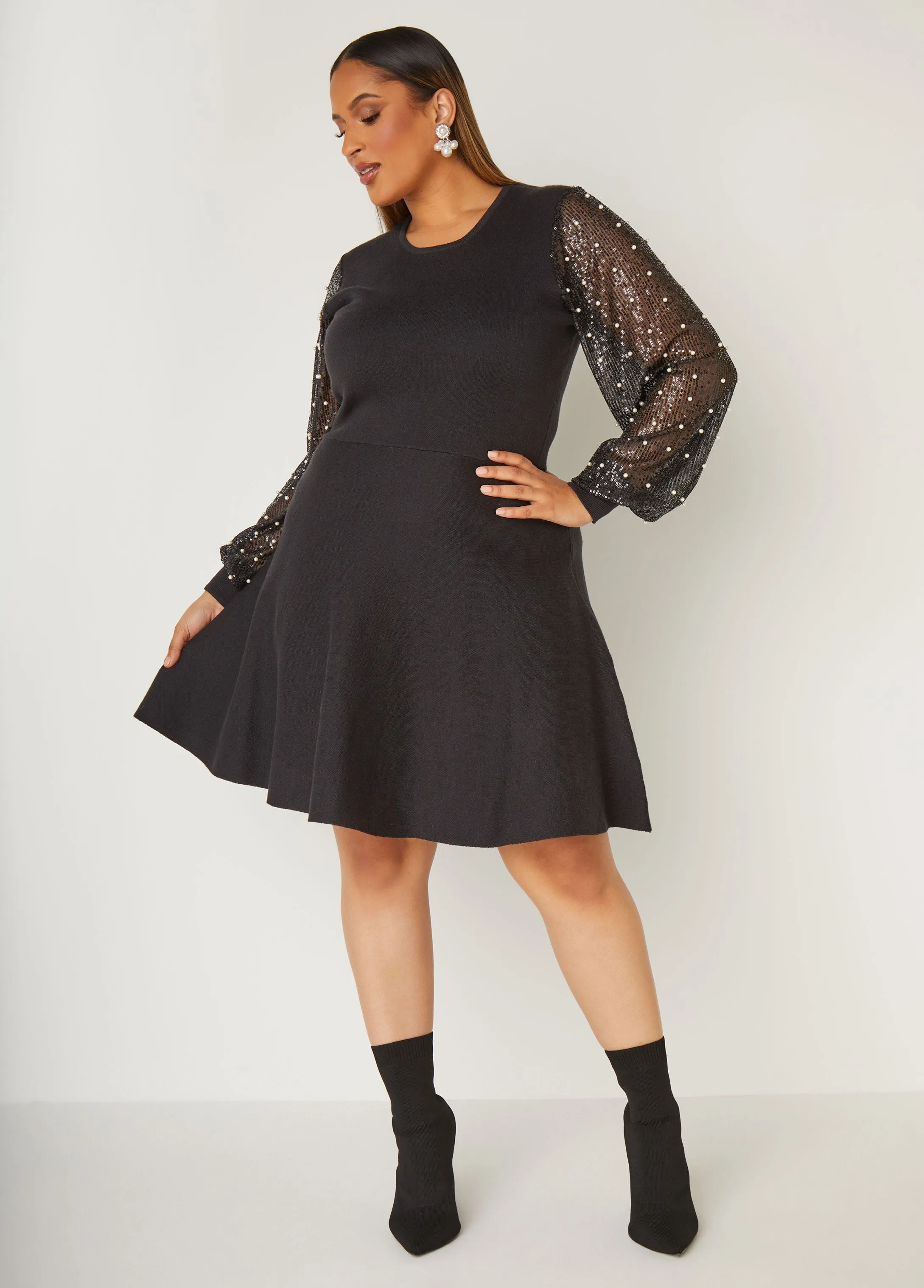 Embellished Mesh Sweater Dress sold by Ashley Stewart