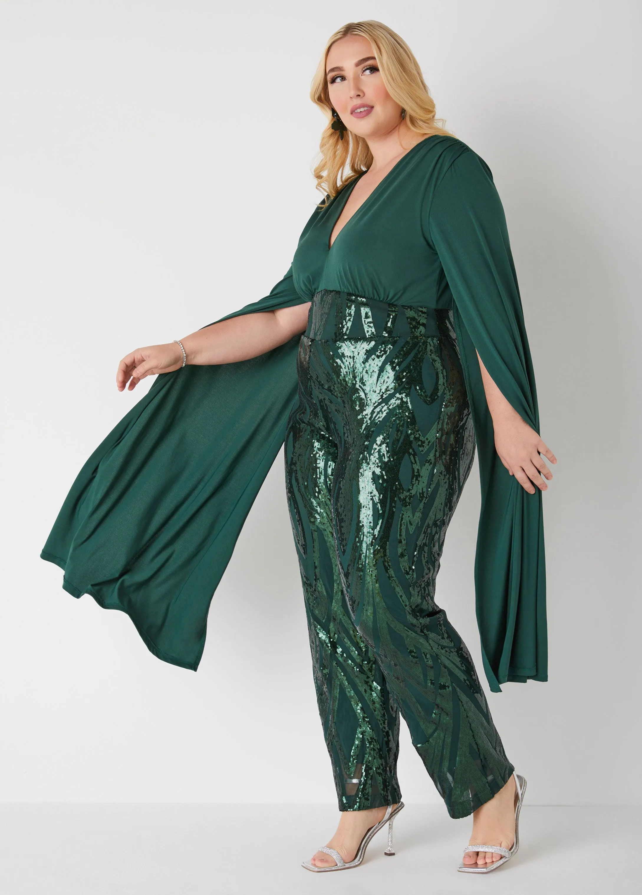 Drama Sleeved Sequined Jumpsuit sold by Ashley Stewart product image thumbnail 3