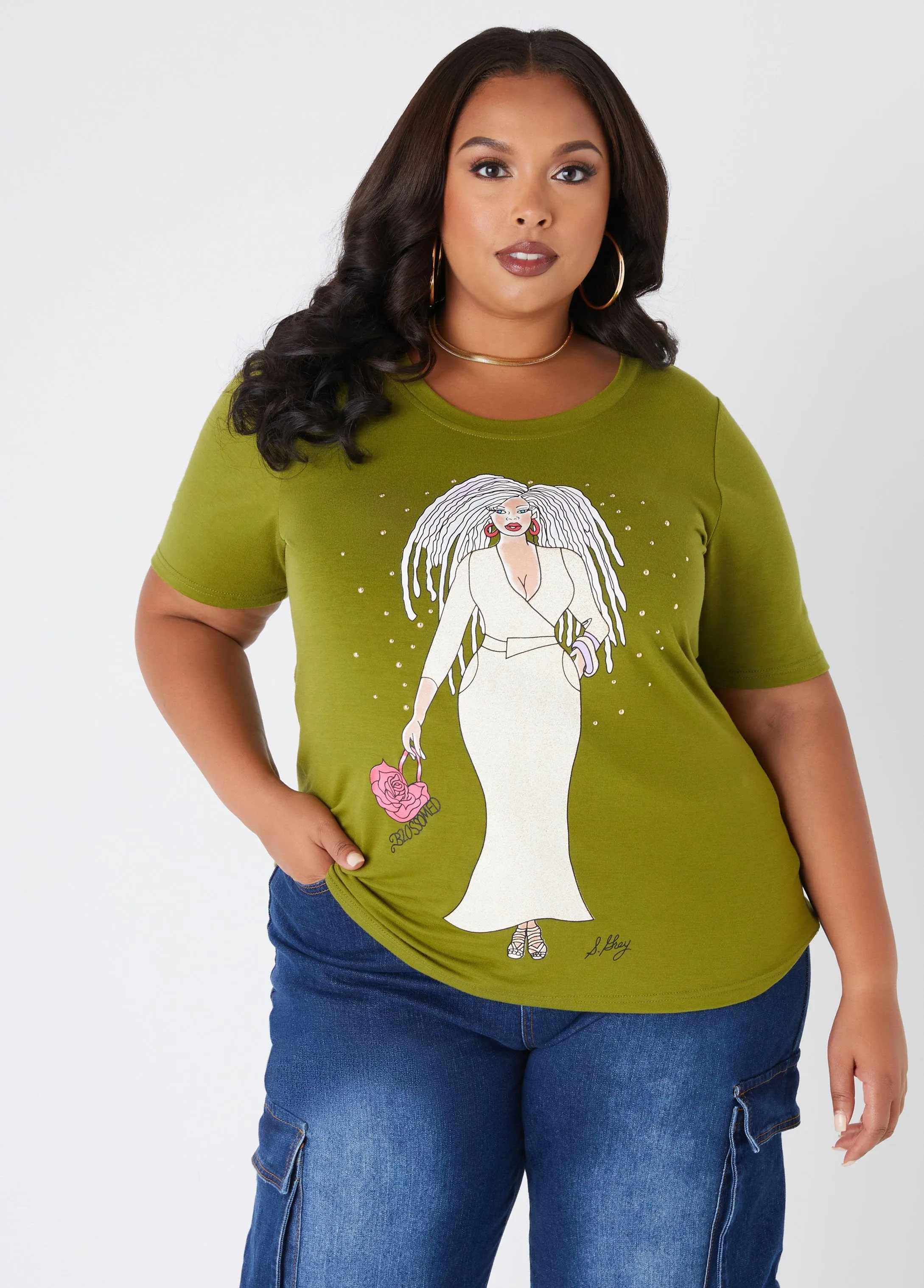 Sheila Gray Blossomed Graphic Tee sold by Ashley Stewart