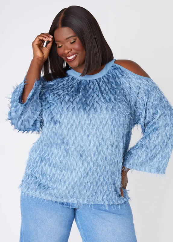Fringed Cold Shoulder Blouse sold by Ashley Stewart