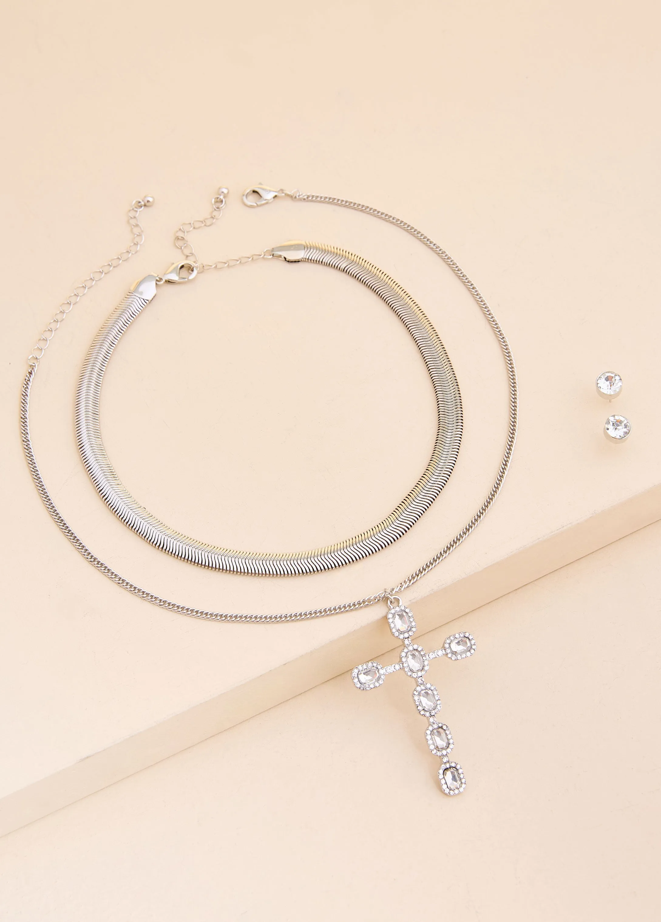 Silver Tone Cross Necklace Set sold by Ashley Stewart product image thumbnail 2