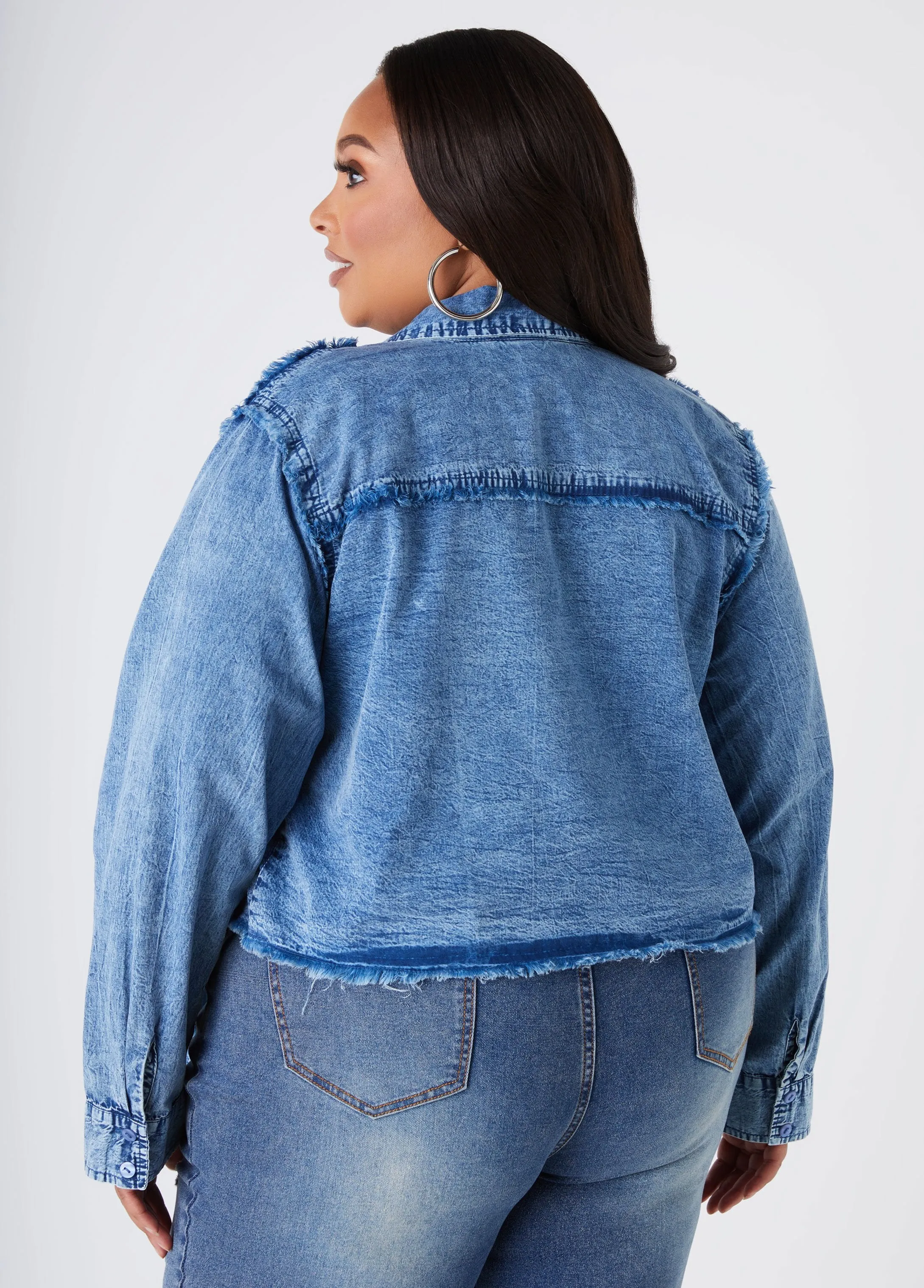 V Cut Stonewash Chambray Shirt sold by Ashley Stewart product image thumbnail 2