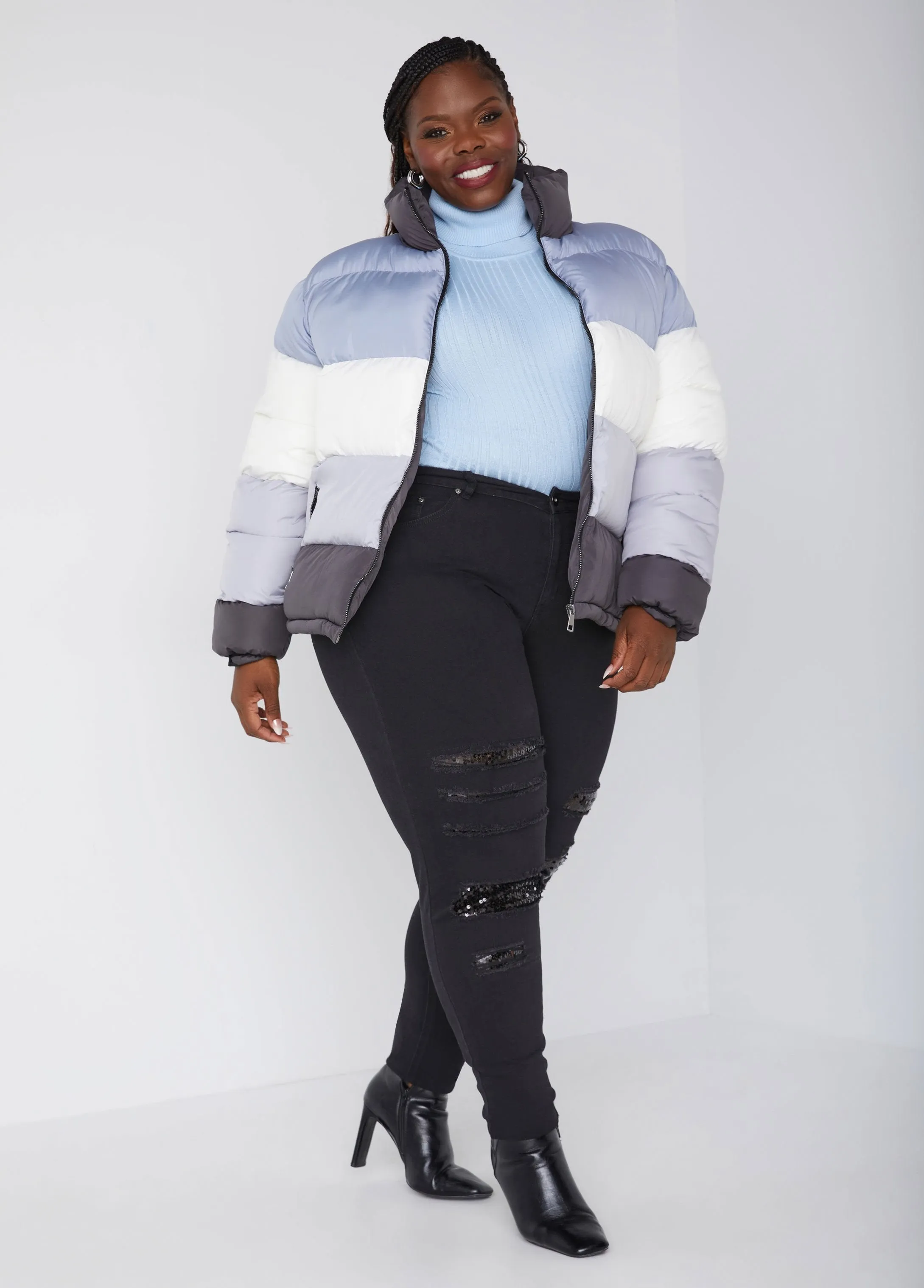 Colorblock Puffer Jacket sold by Ashley Stewart product image thumbnail 3