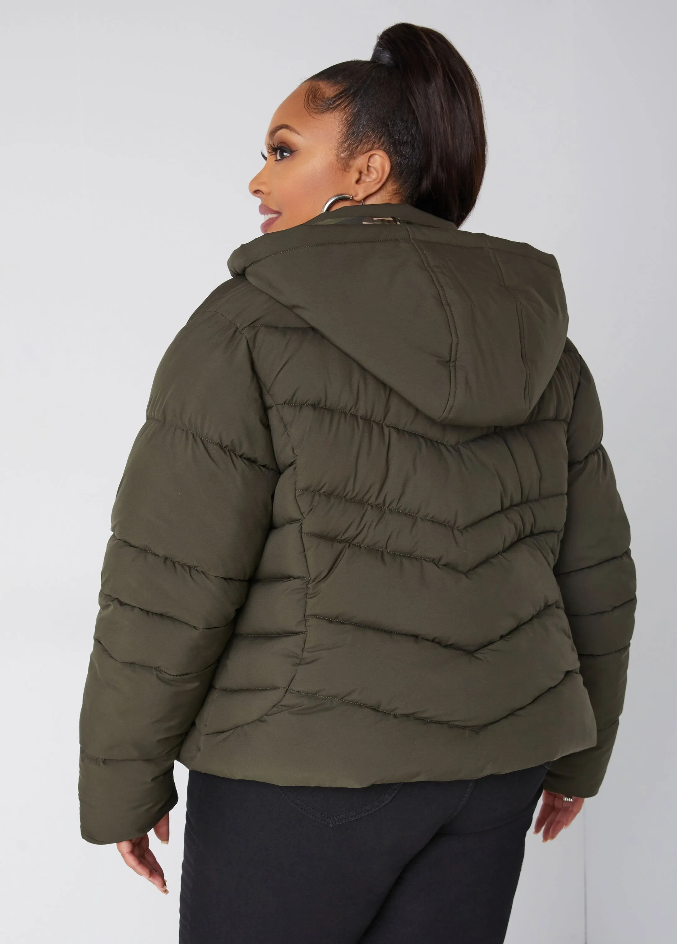 Camo Lined Puffer Jacket sold by Ashley Stewart product image thumbnail 2