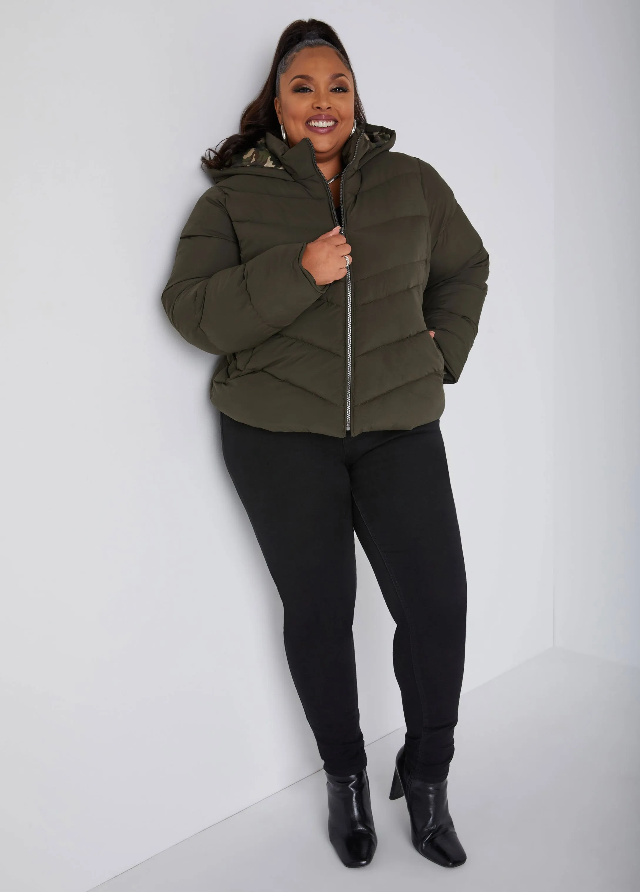 Camo Lined Puffer Jacket sold by Ashley Stewart product image thumbnail 3