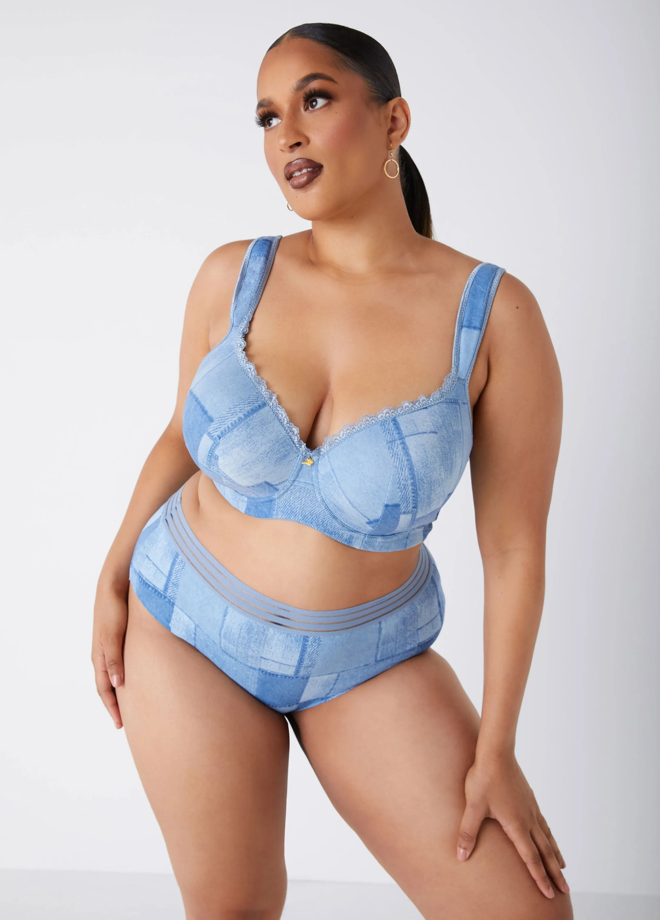 Denim Full Coverage Butterfly Bra sold by Ashley Stewart