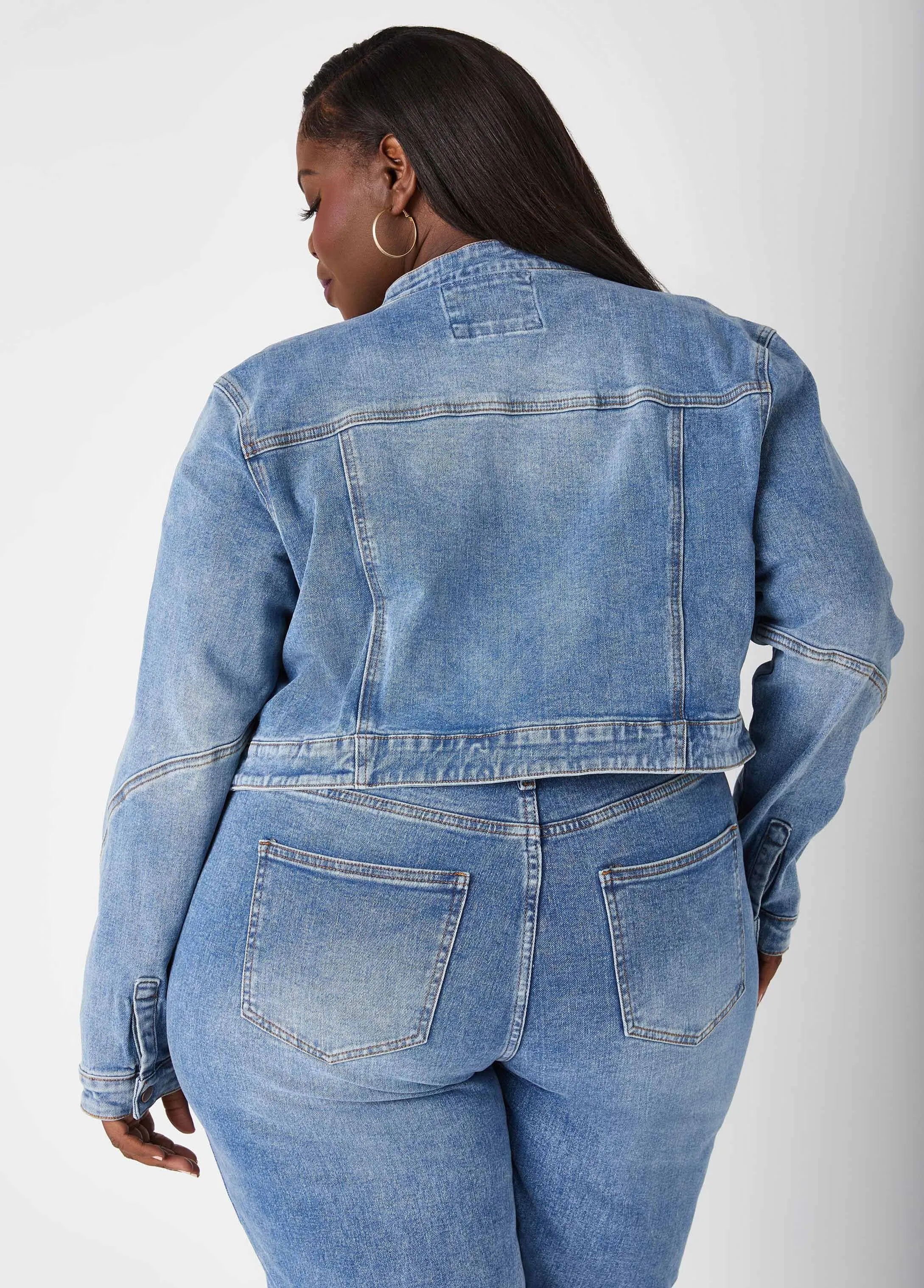 Zip Detailed Cropped Denim Jacket sold by Ashley Stewart product image thumbnail 2