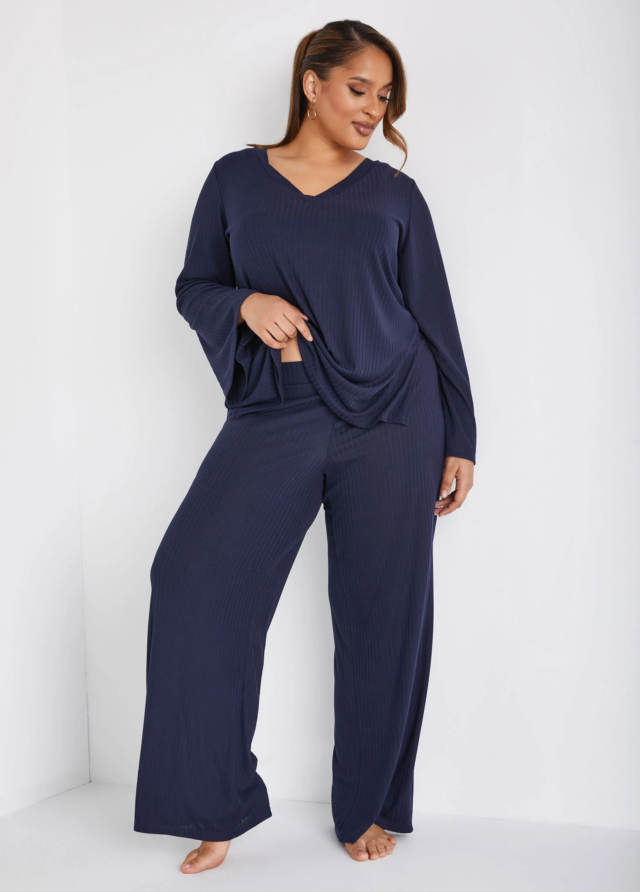 Ribbed Lounge Straight Leg Pants sold by Ashley Stewart product image thumbnail 4