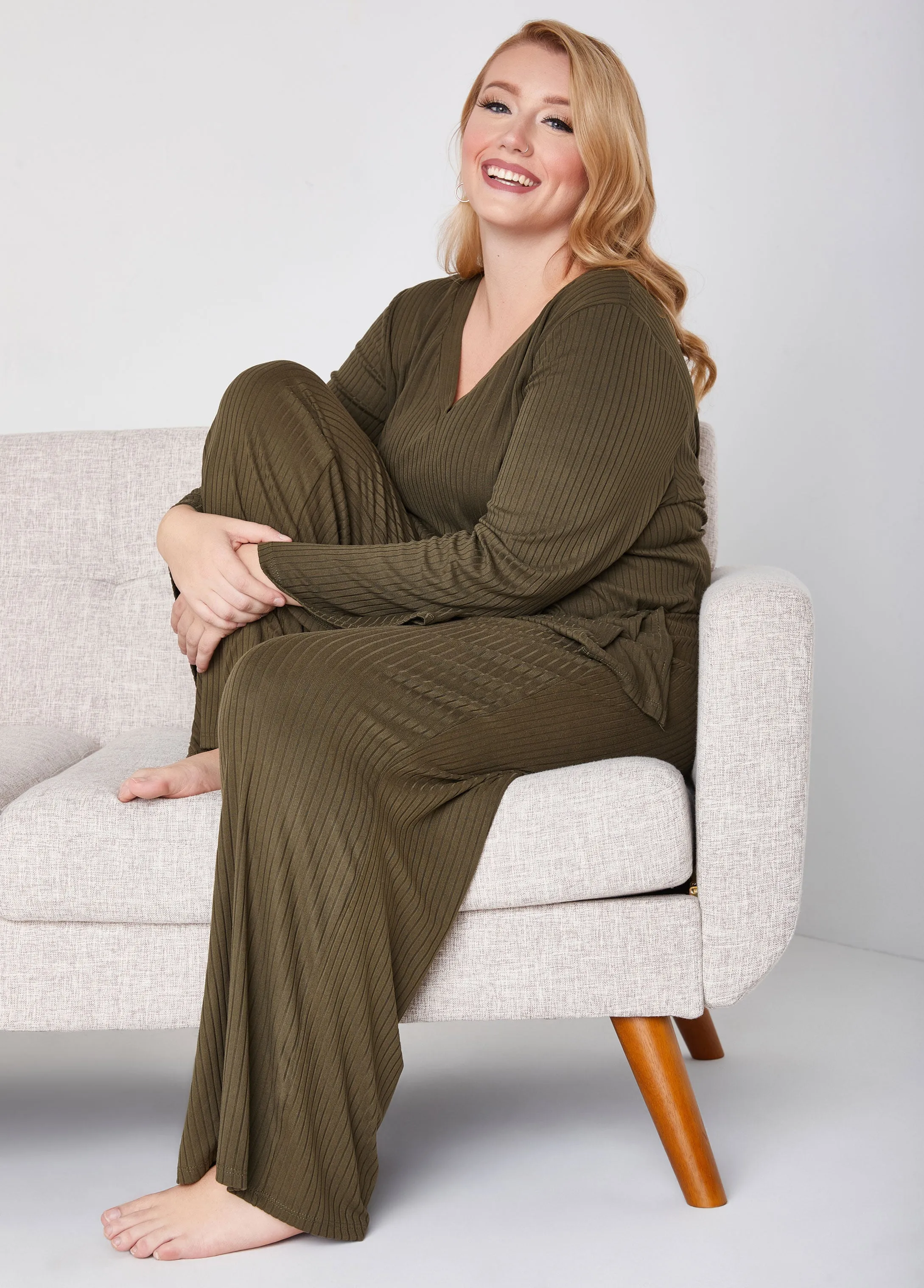 Ribbed V Neck Lounge Tunic sold by Ashley Stewart product image thumbnail 4