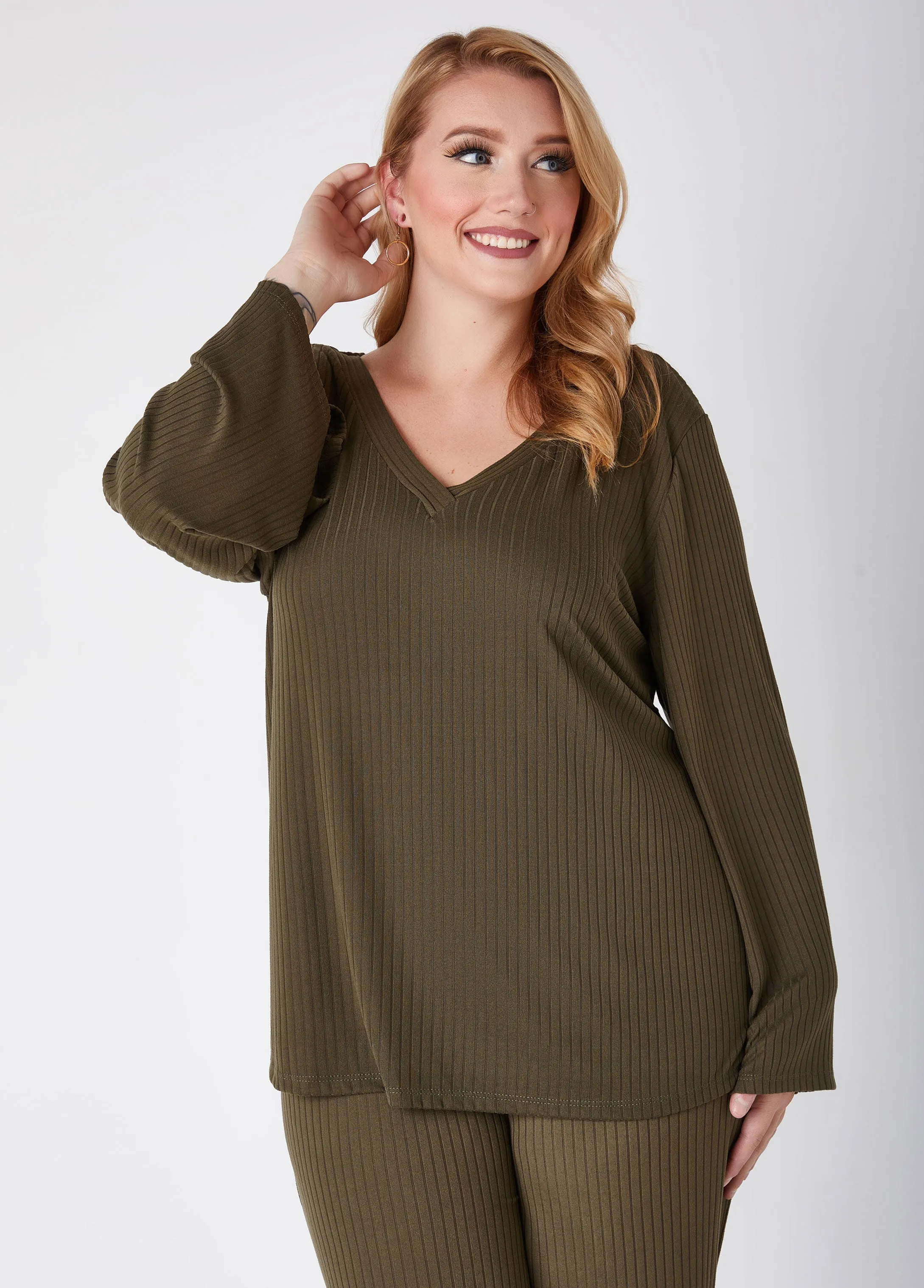 Ribbed V Neck Lounge Tunic sold by Ashley Stewart