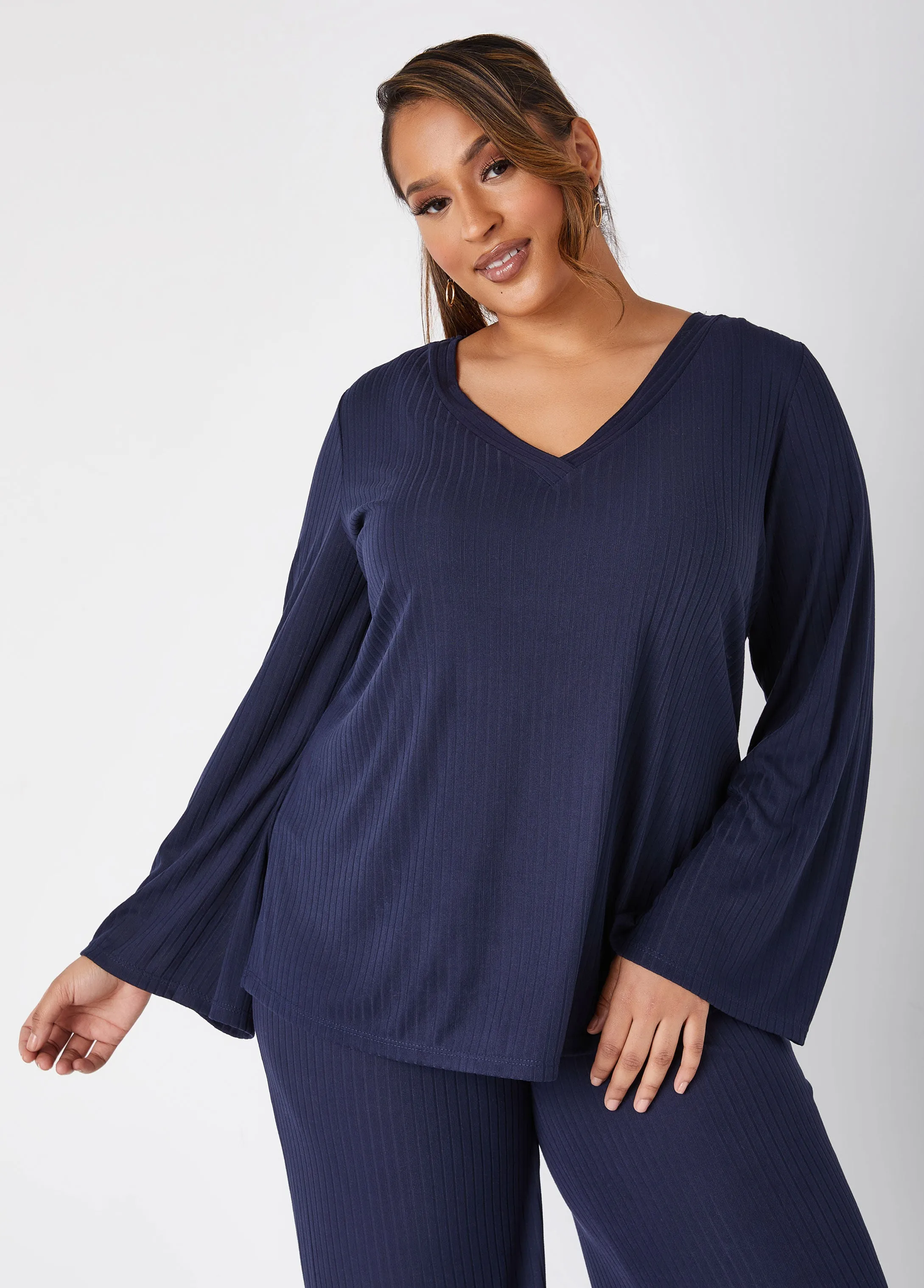 Ribbed V Neck Lounge Tunic sold by Ashley Stewart product image thumbnail 5