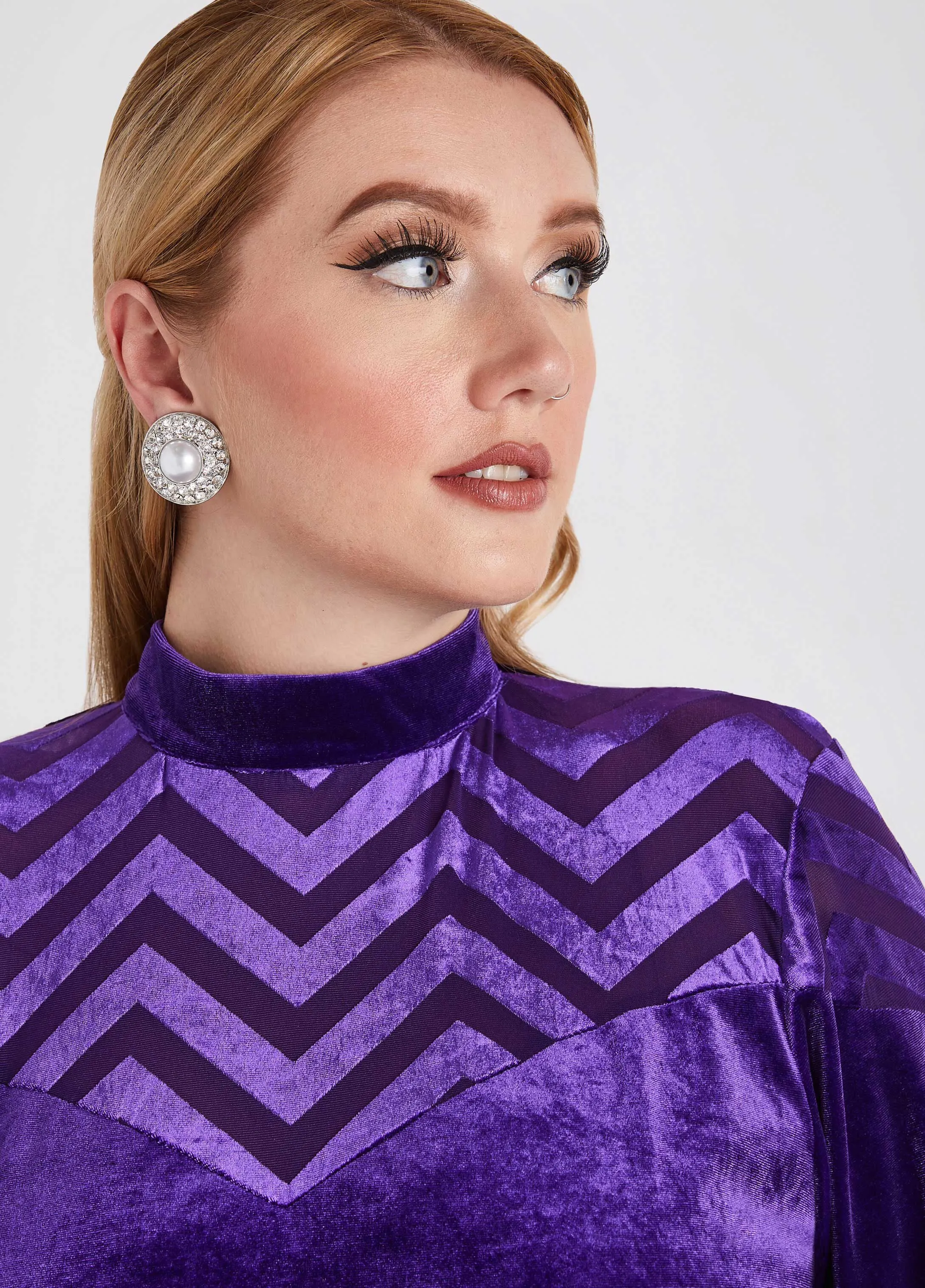 Mesh Paneled Velvet Bodycon Dress sold by Ashley Stewart product image thumbnail 4