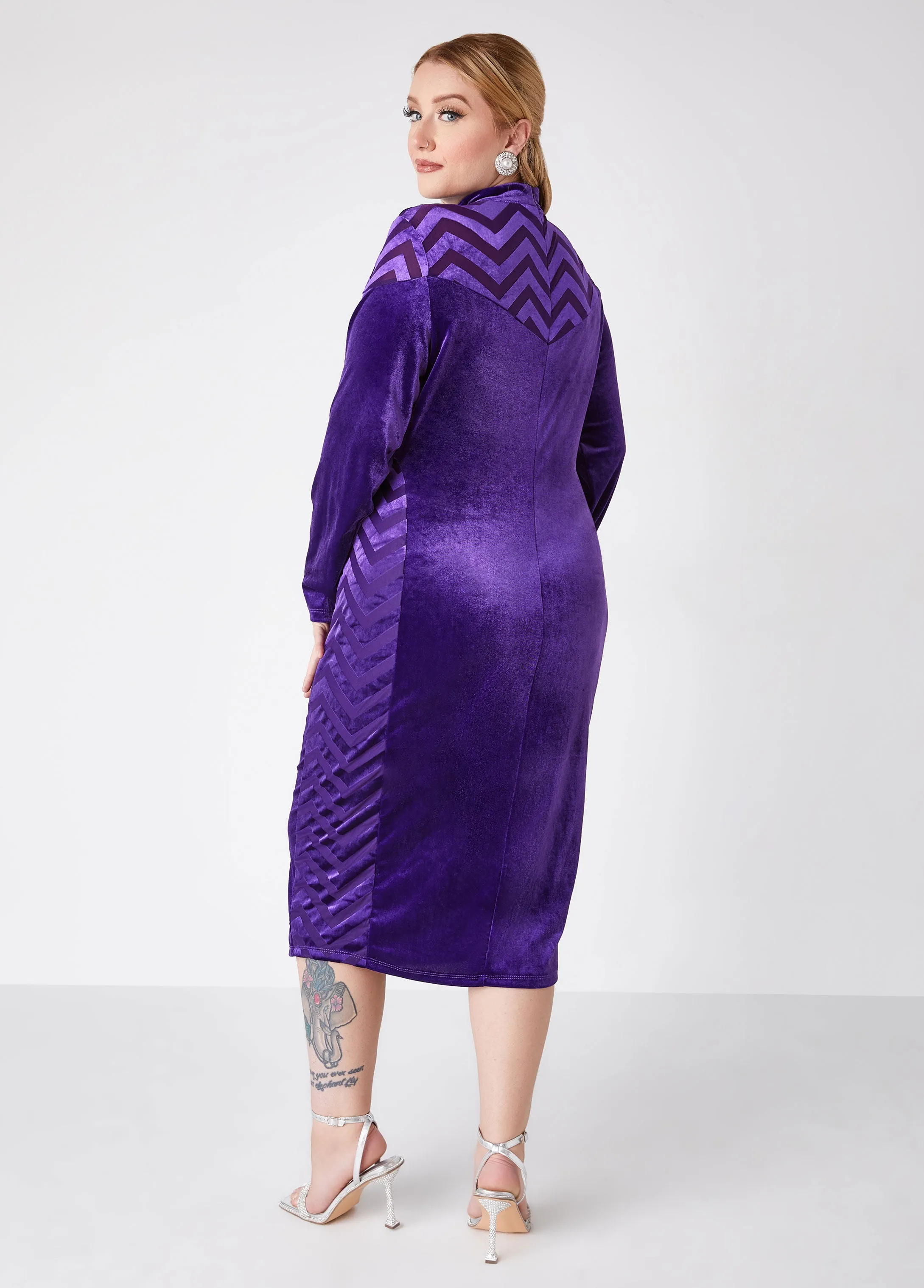 Mesh Paneled Velvet Bodycon Dress sold by Ashley Stewart product image thumbnail 2