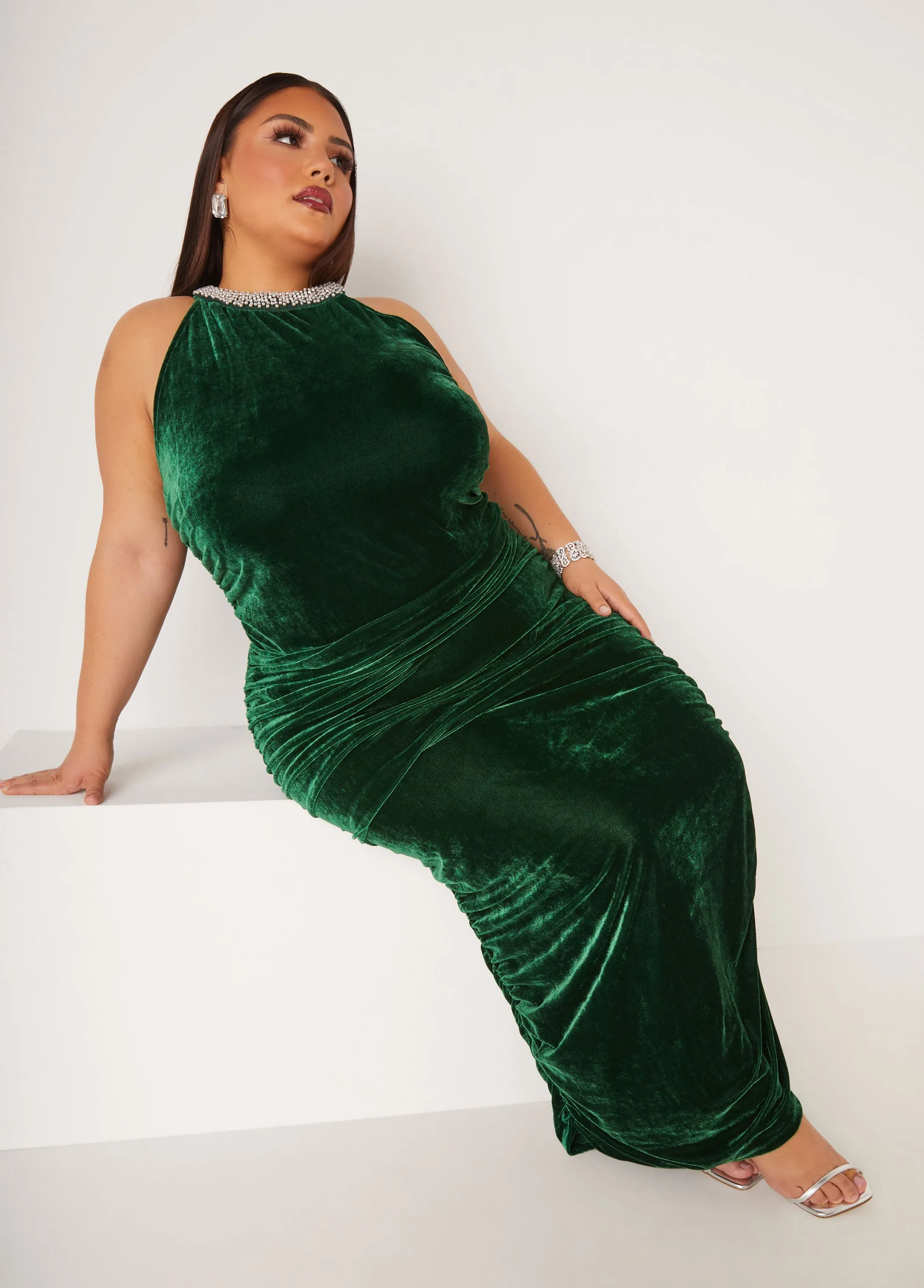 Ruched Embellished Velvet Gown sold by Ashley Stewart product image thumbnail 4