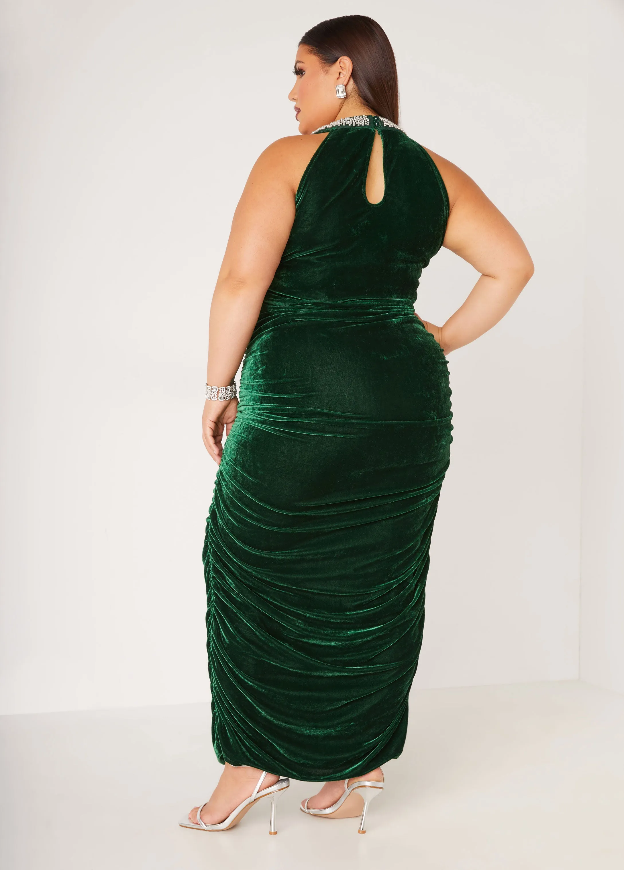 Ruched Embellished Velvet Gown sold by Ashley Stewart product image thumbnail 2
