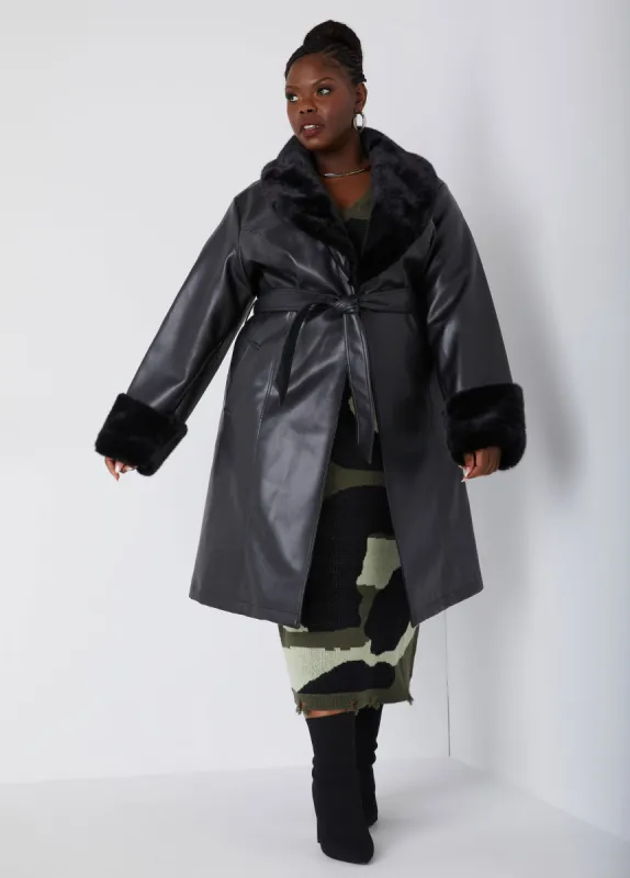 Faux Fur Trimmed Trench Coat sold by Ashley Stewart