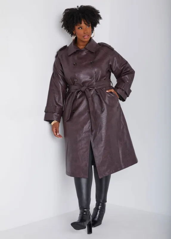 Croc Effect Trench Coat sold by Ashley Stewart