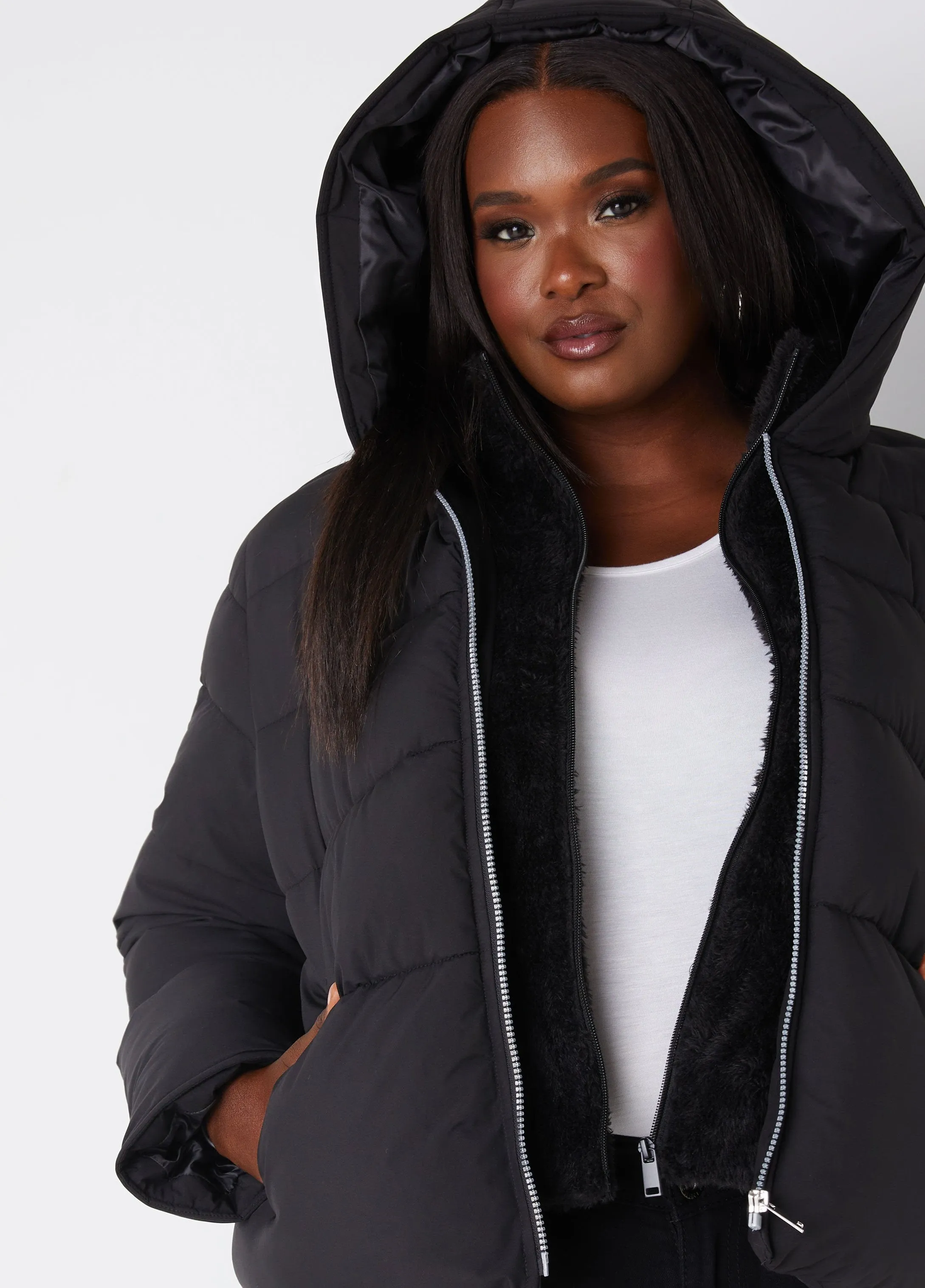 Faux Fur Trimmed Puffer Jacket sold by Ashley Stewart product image thumbnail 5