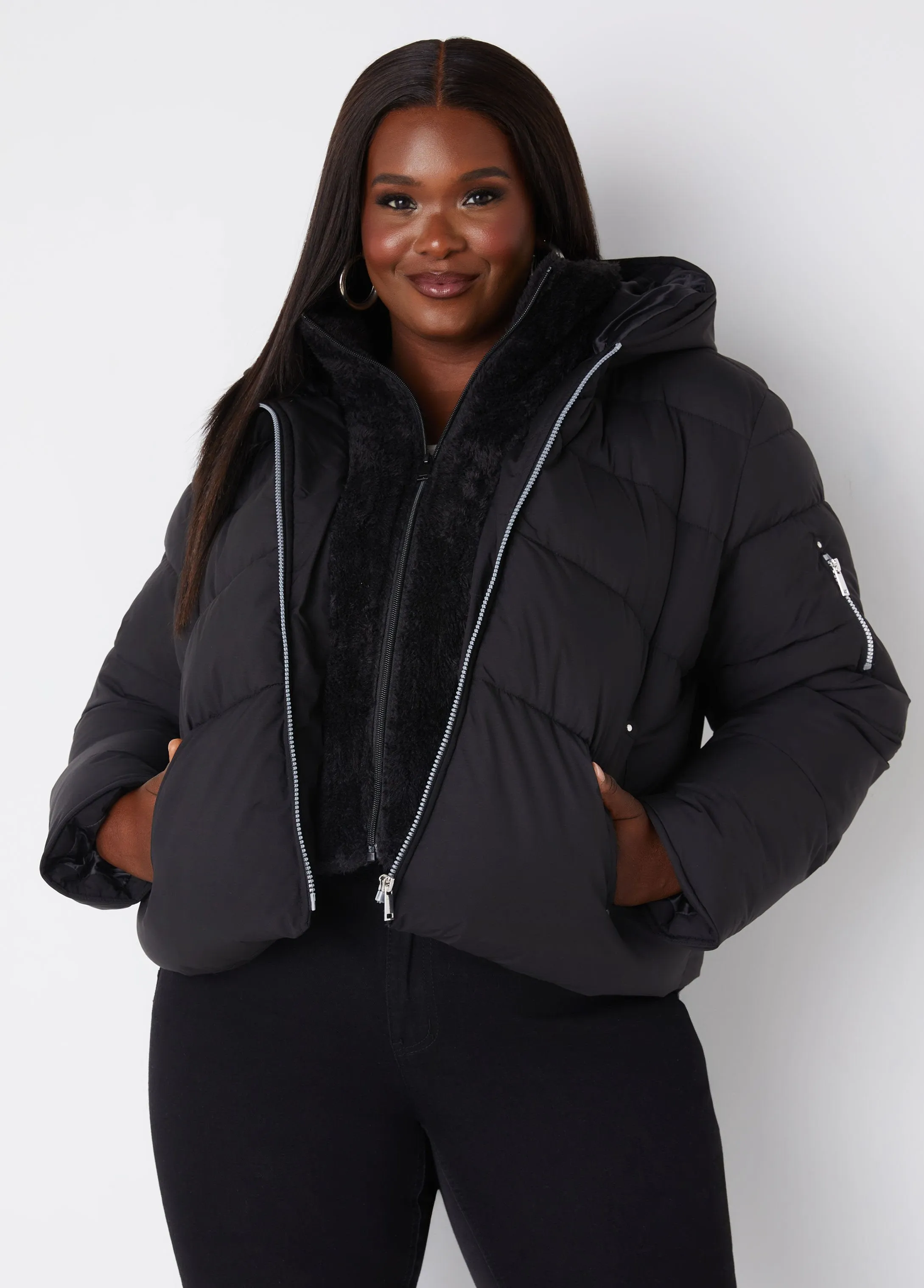 Faux Fur Trimmed Puffer Jacket sold by Ashley Stewart product image thumbnail 3