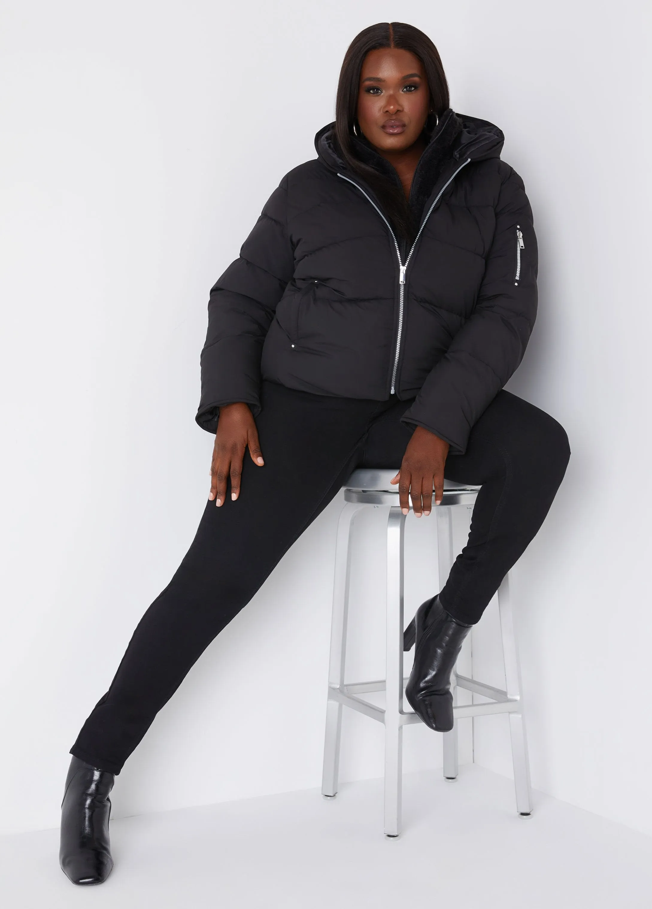 Faux Fur Trimmed Puffer Jacket sold by Ashley Stewart product image thumbnail 4