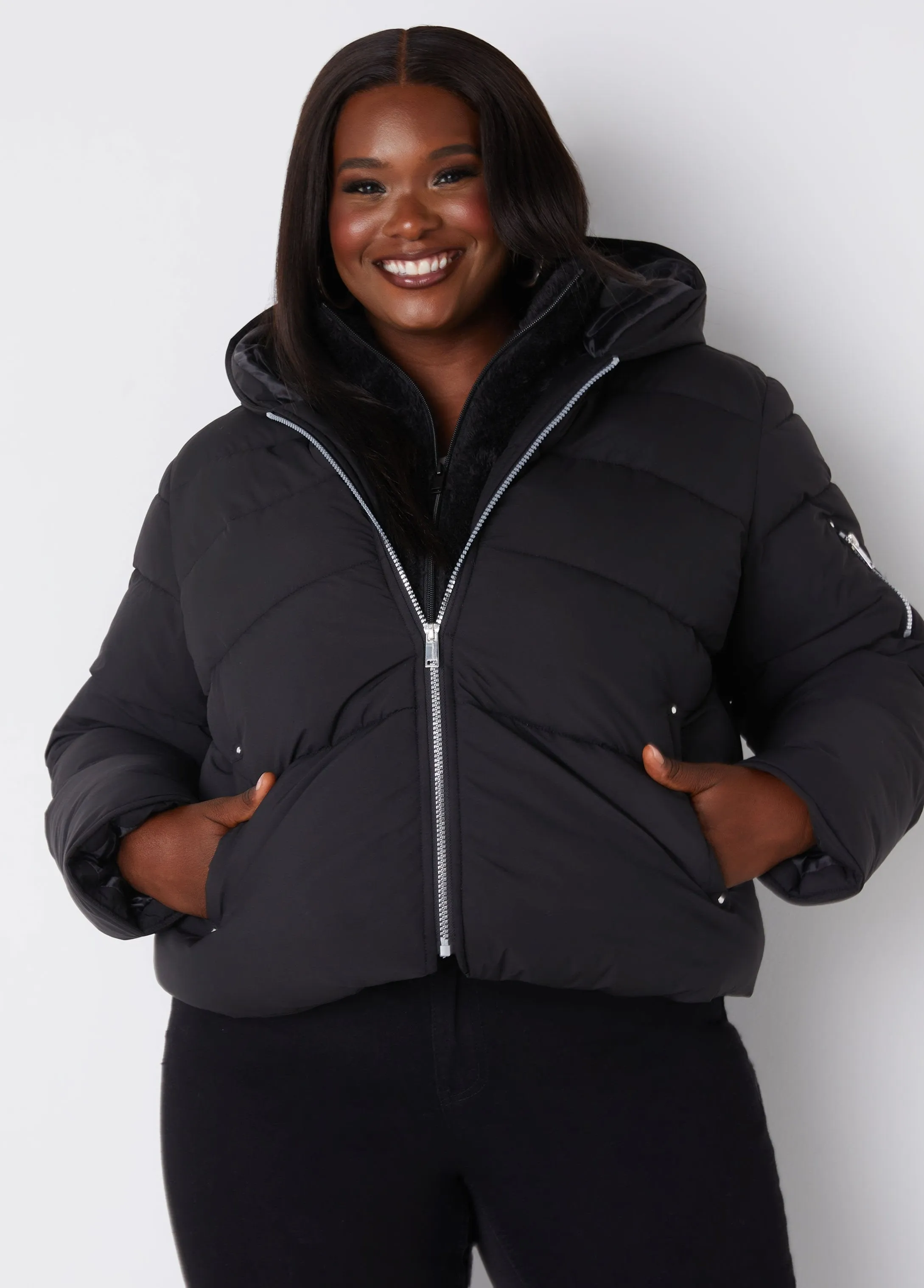 Faux Fur Trimmed Puffer Jacket sold by Ashley Stewart