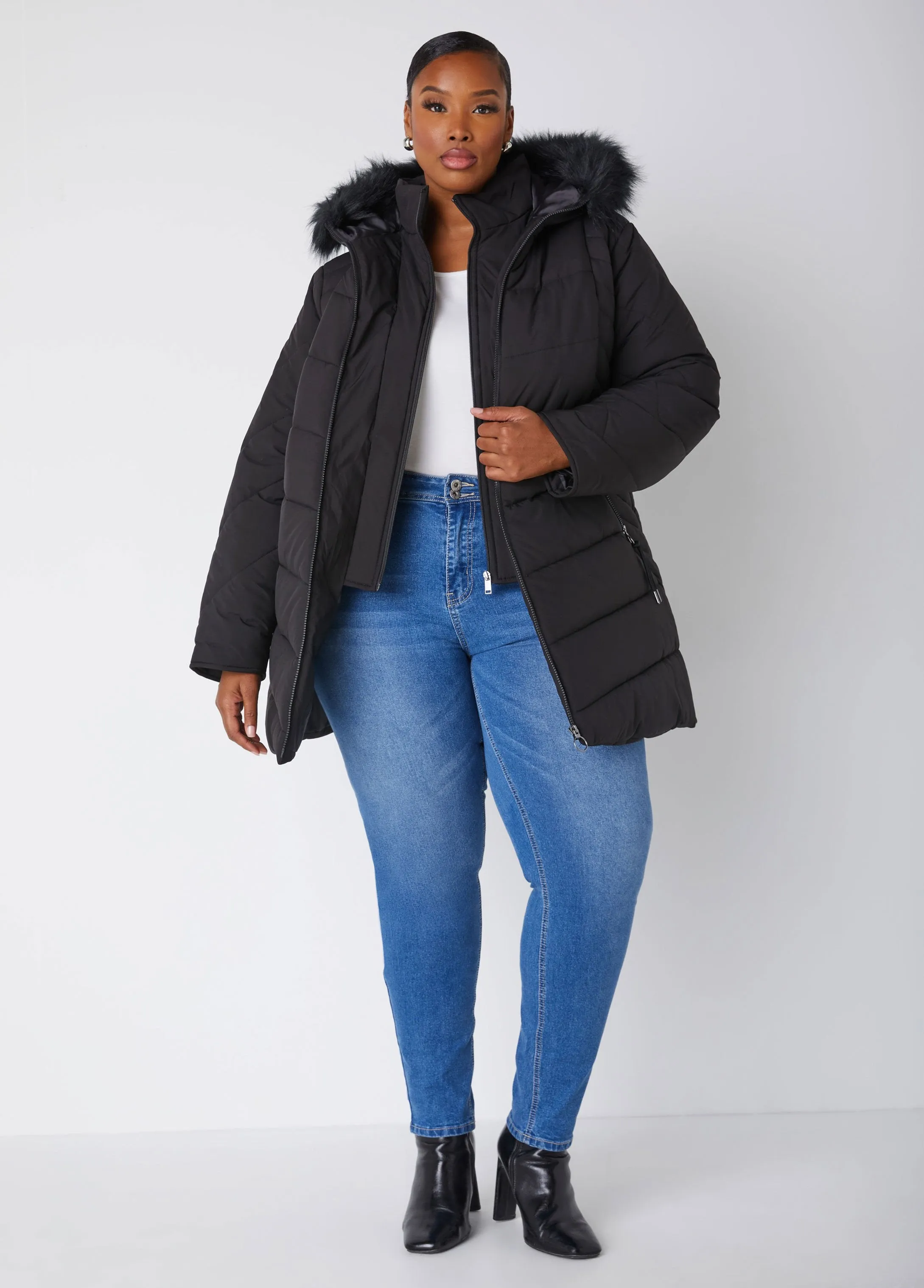 Snap Detailed Hooded Puffer Coat sold by Ashley Stewart product image thumbnail 5
