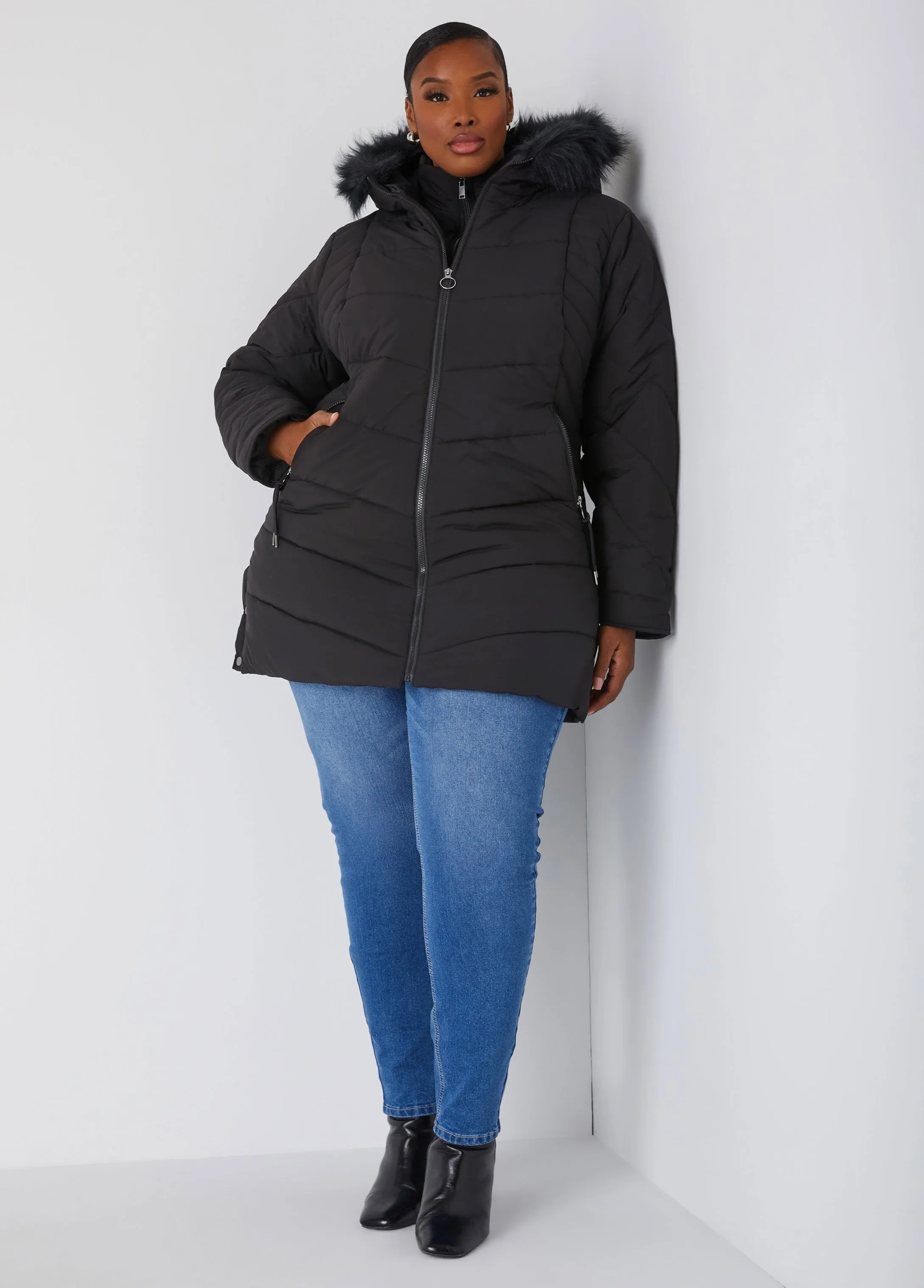 Snap Detailed Hooded Puffer Coat sold by Ashley Stewart product image thumbnail 3