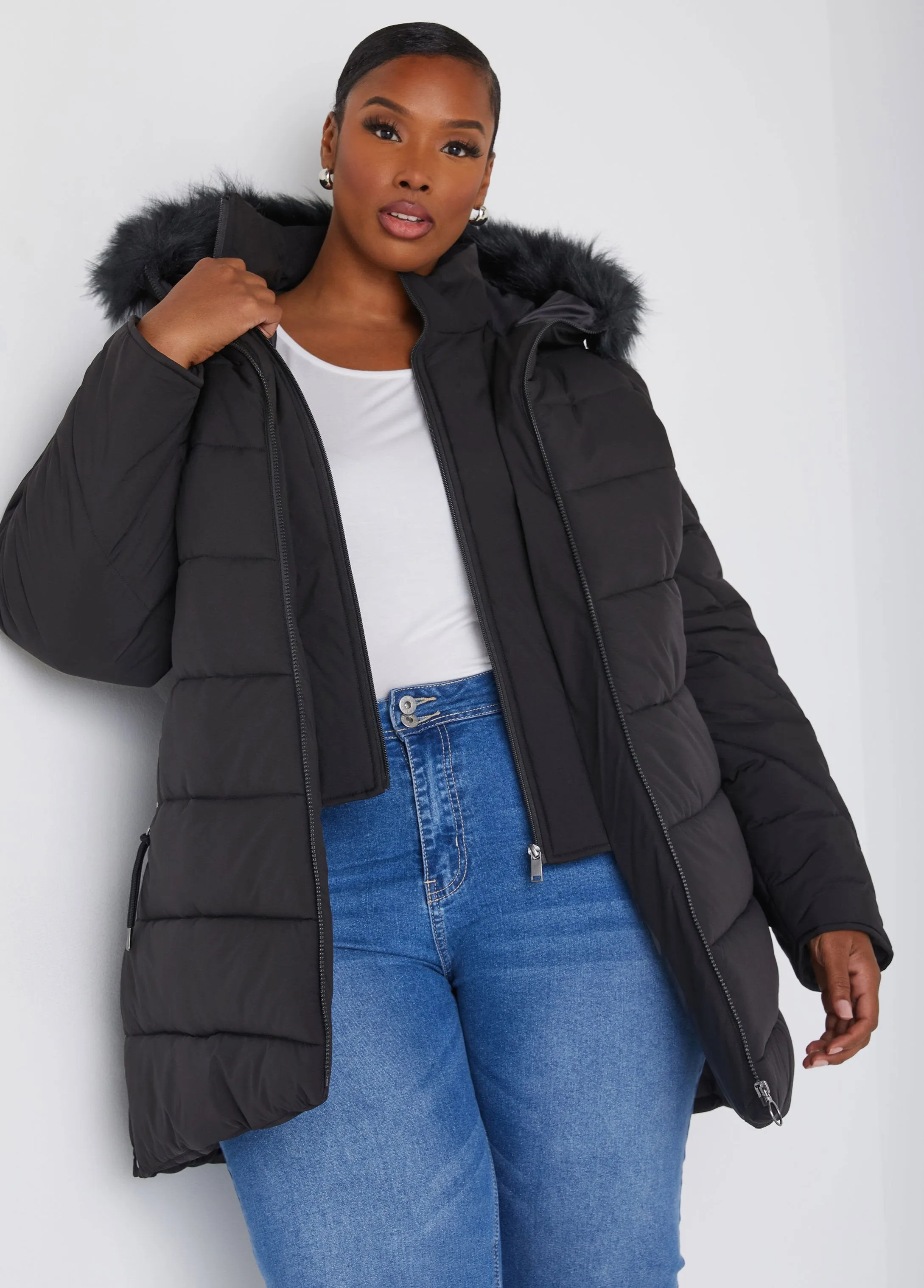Snap Detailed Hooded Puffer Coat sold by Ashley Stewart