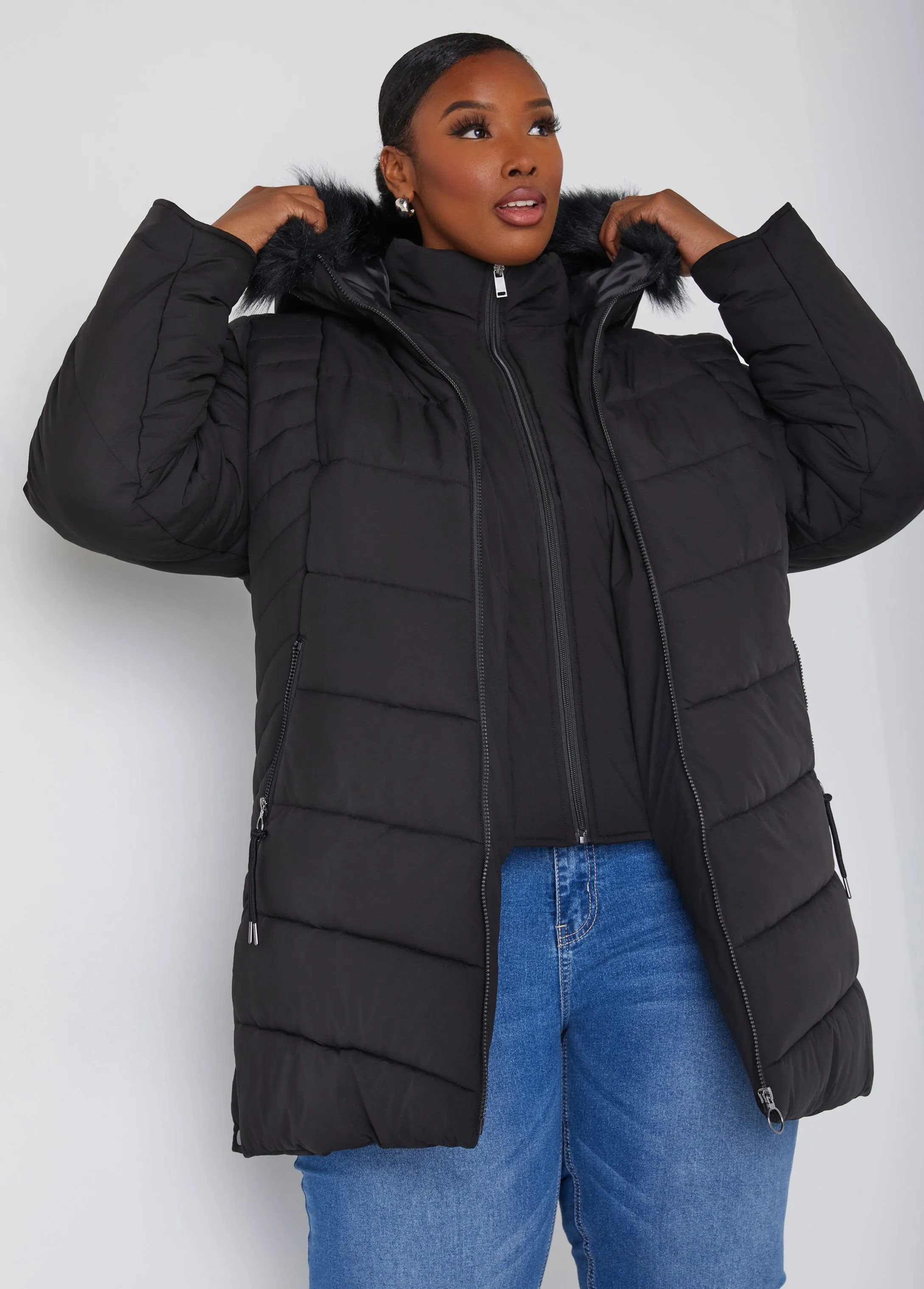 Snap Detailed Hooded Puffer Coat sold by Ashley Stewart product image thumbnail 4