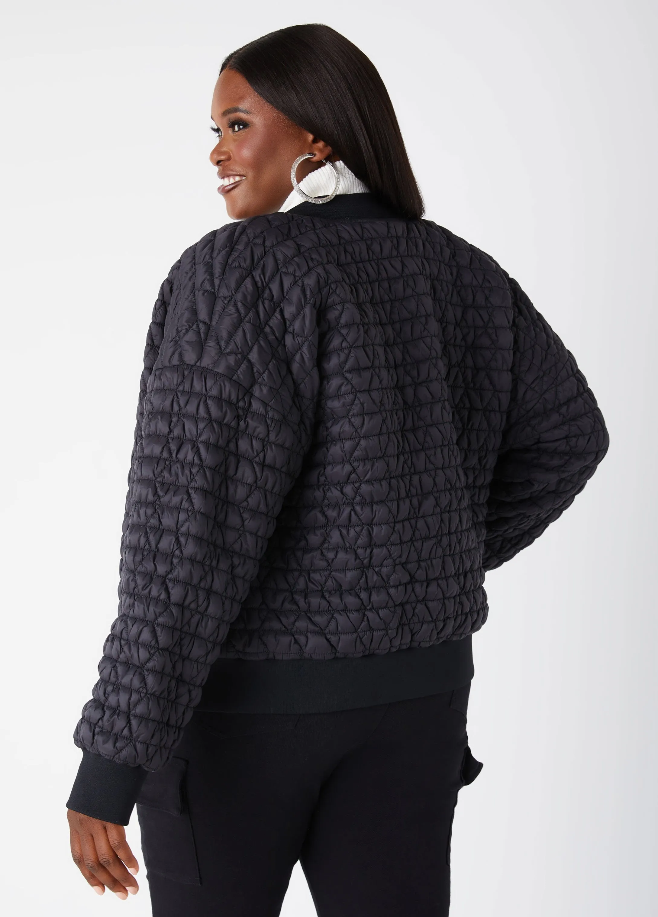 Ribbed Trim Quilted Bomber Jacket sold by Ashley Stewart product image thumbnail 2