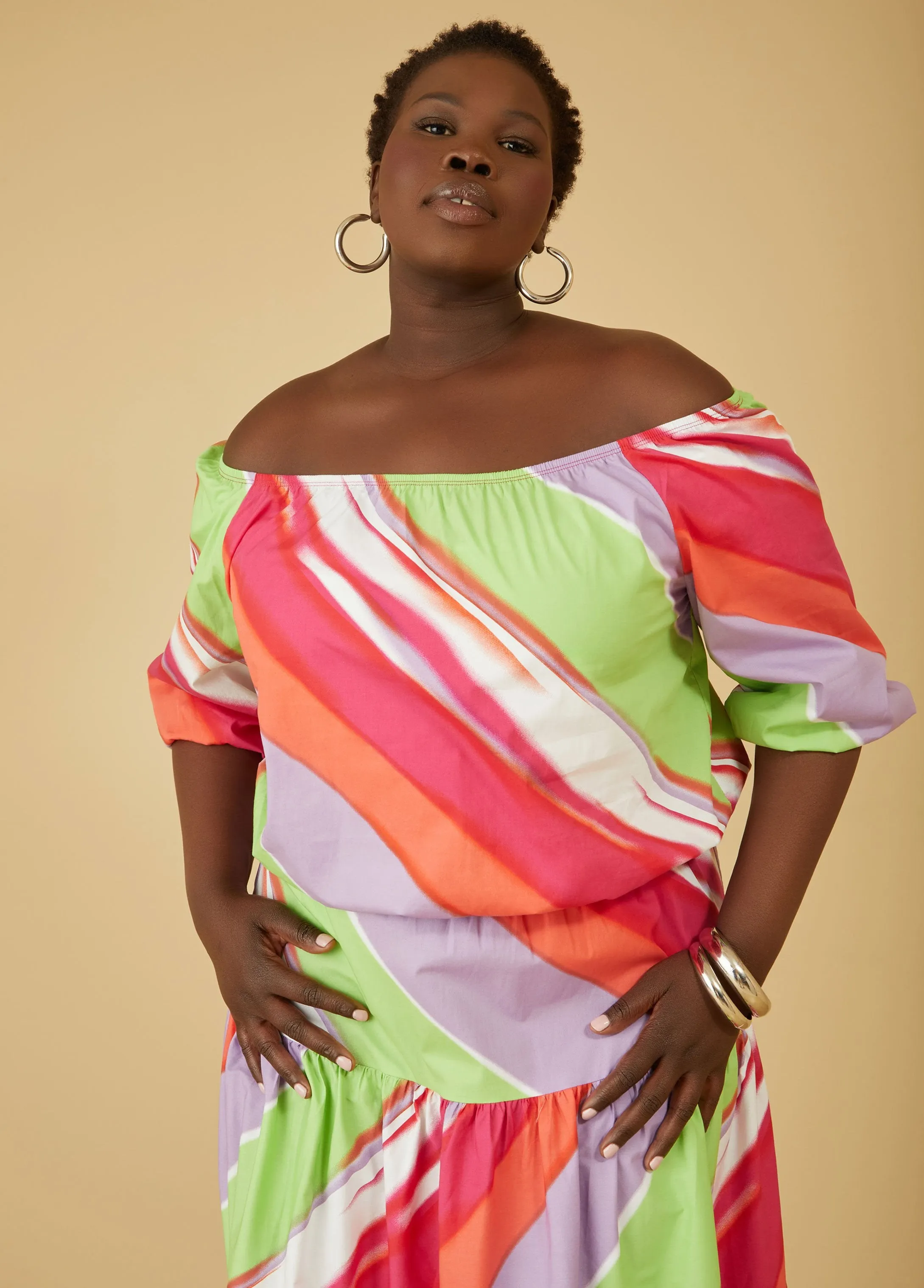 Striped Off The Shoulder Blouse sold by Ashley Stewart