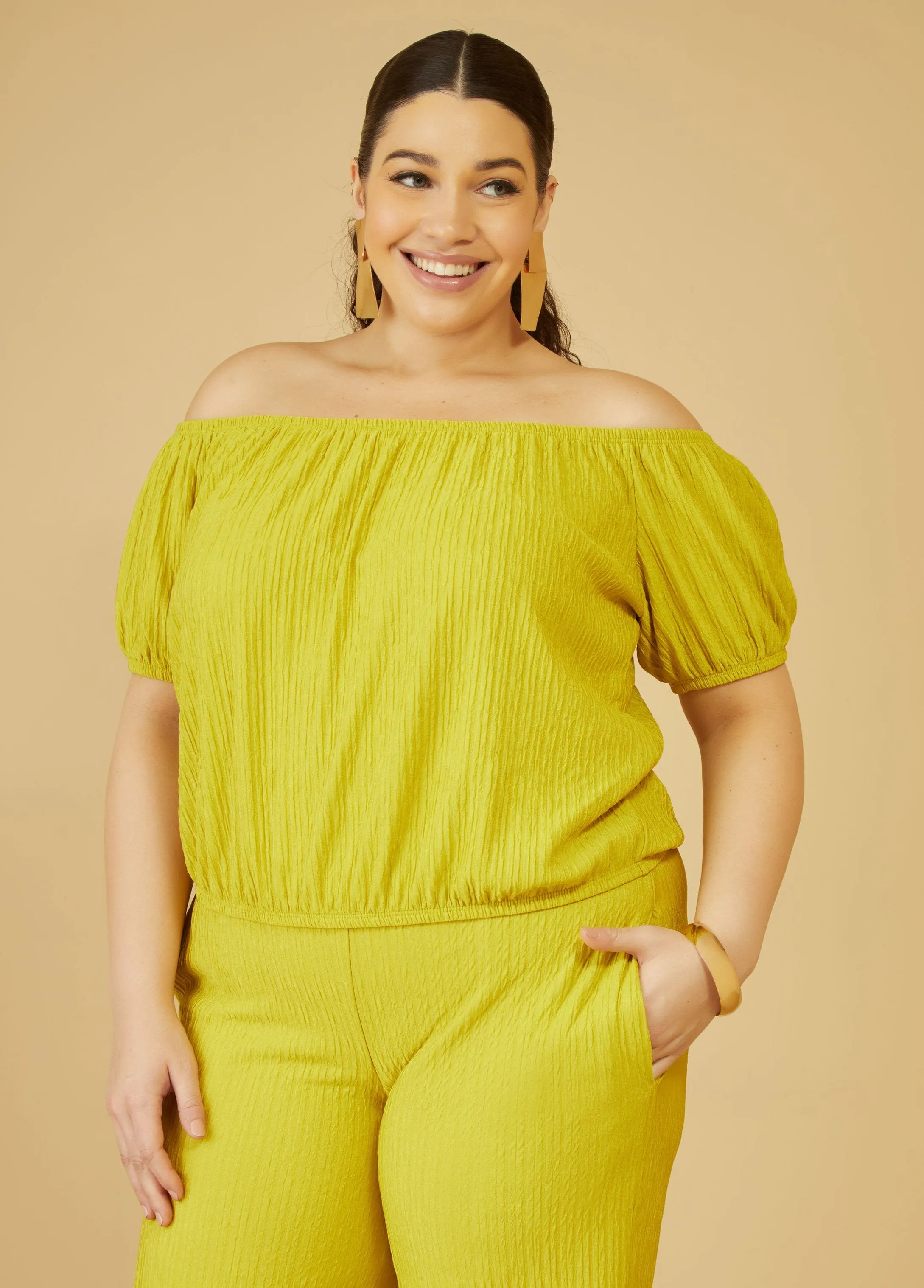 Off The Shoulder Textured Top sold by Ashley Stewart