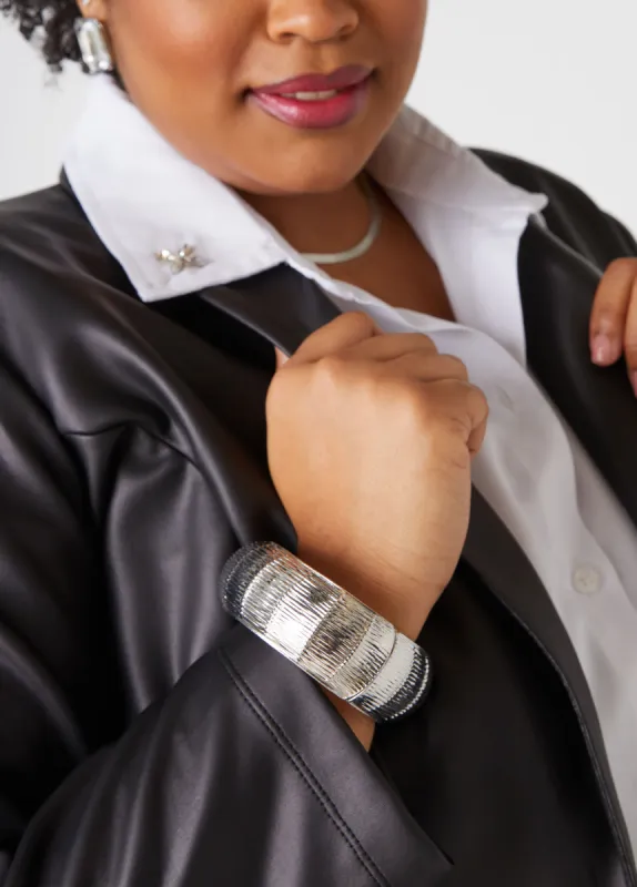 Textured Silver Tone Hinge Cuff sold by Ashley Stewart