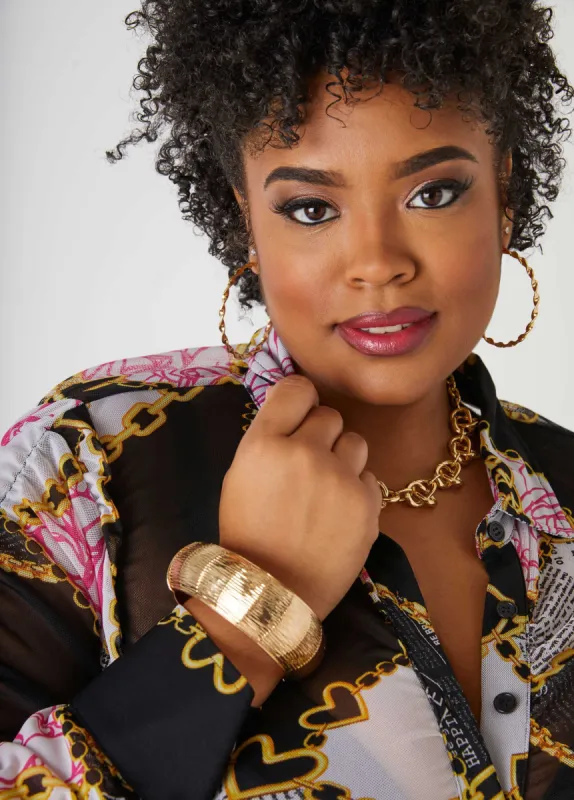 Textured Gold Tone Hinge Cuff sold by Ashley Stewart