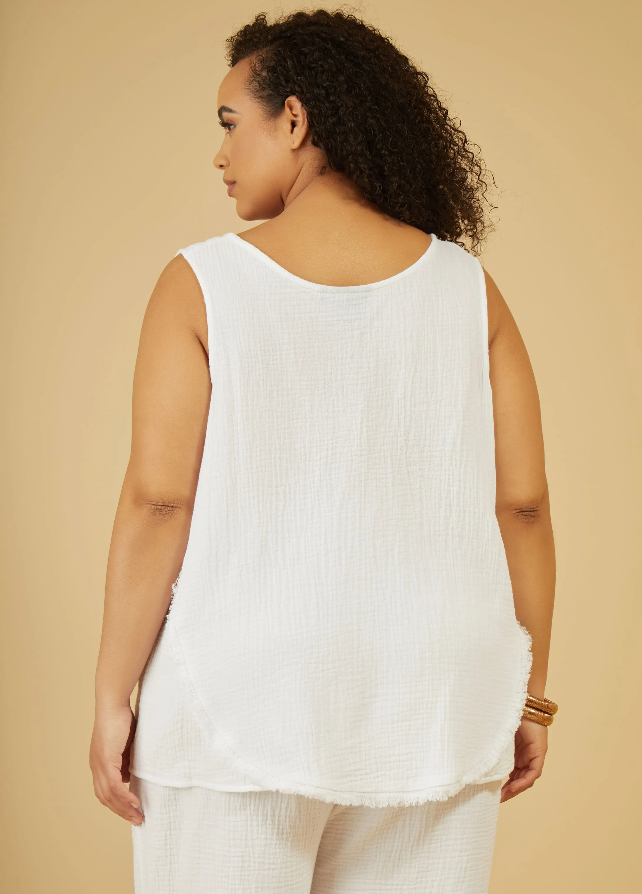 Frayed Cotton Gauze Tank sold by Ashley Stewart product image thumbnail 2