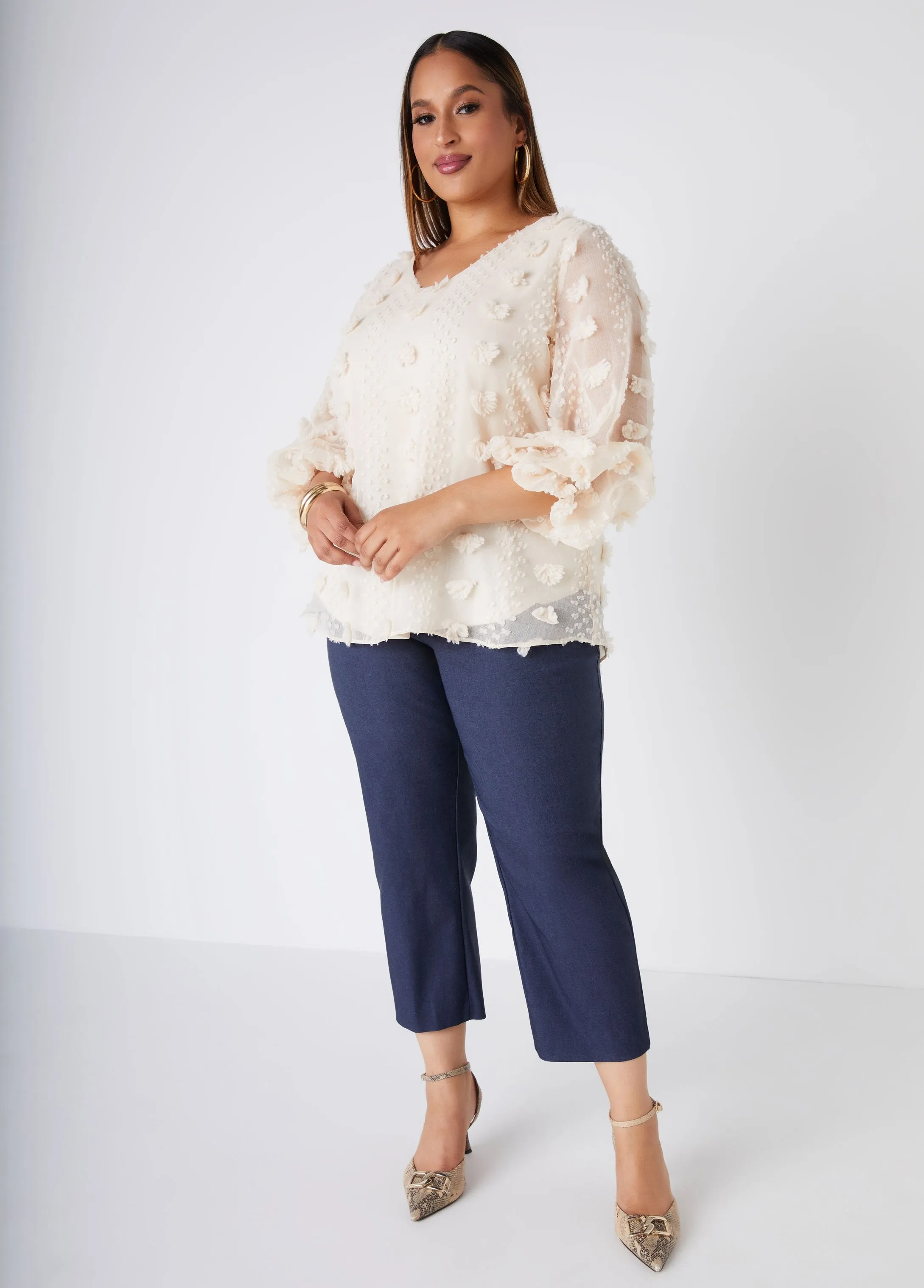 Pompom Gauze Blouse sold by Ashley Stewart product image thumbnail 3