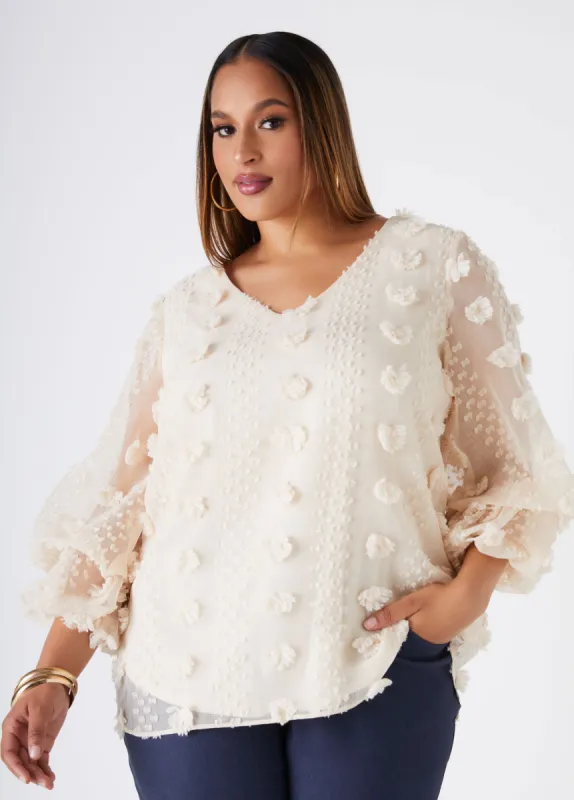 Pompom Gauze Blouse sold by Ashley Stewart