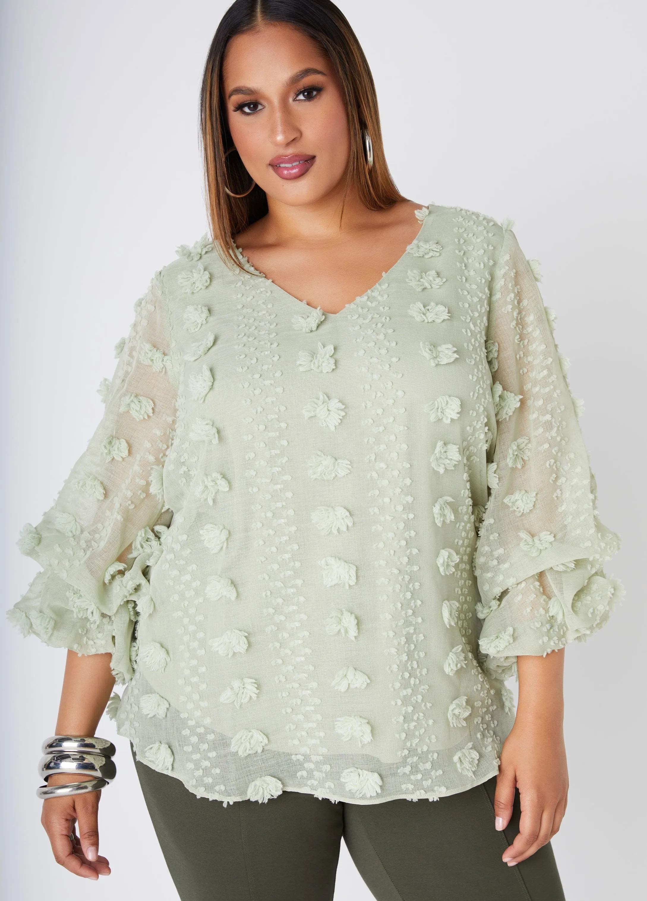 Pompom Gauze Blouse sold by Ashley Stewart product image thumbnail 5