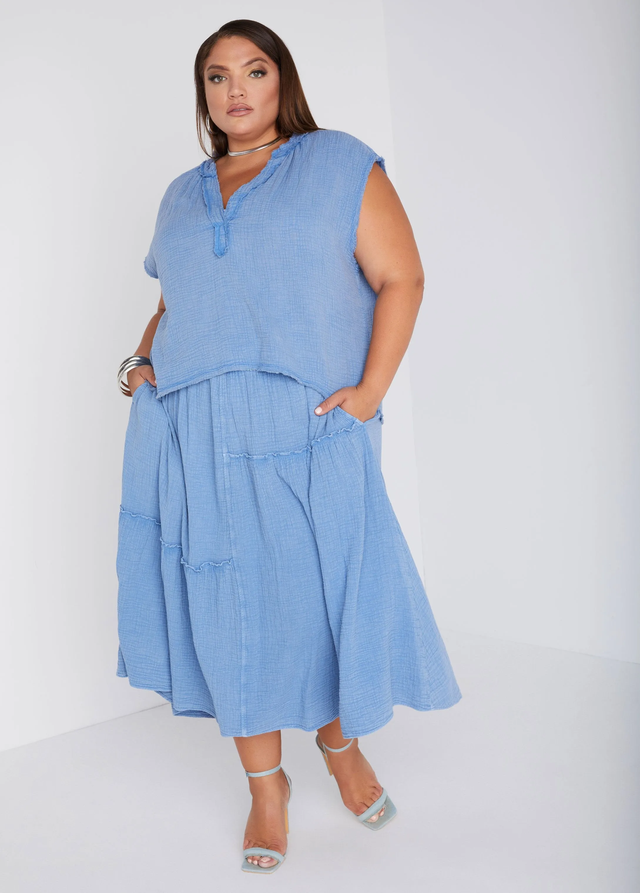 Frayed Cotton Gauze Top sold by Ashley Stewart product image thumbnail 3