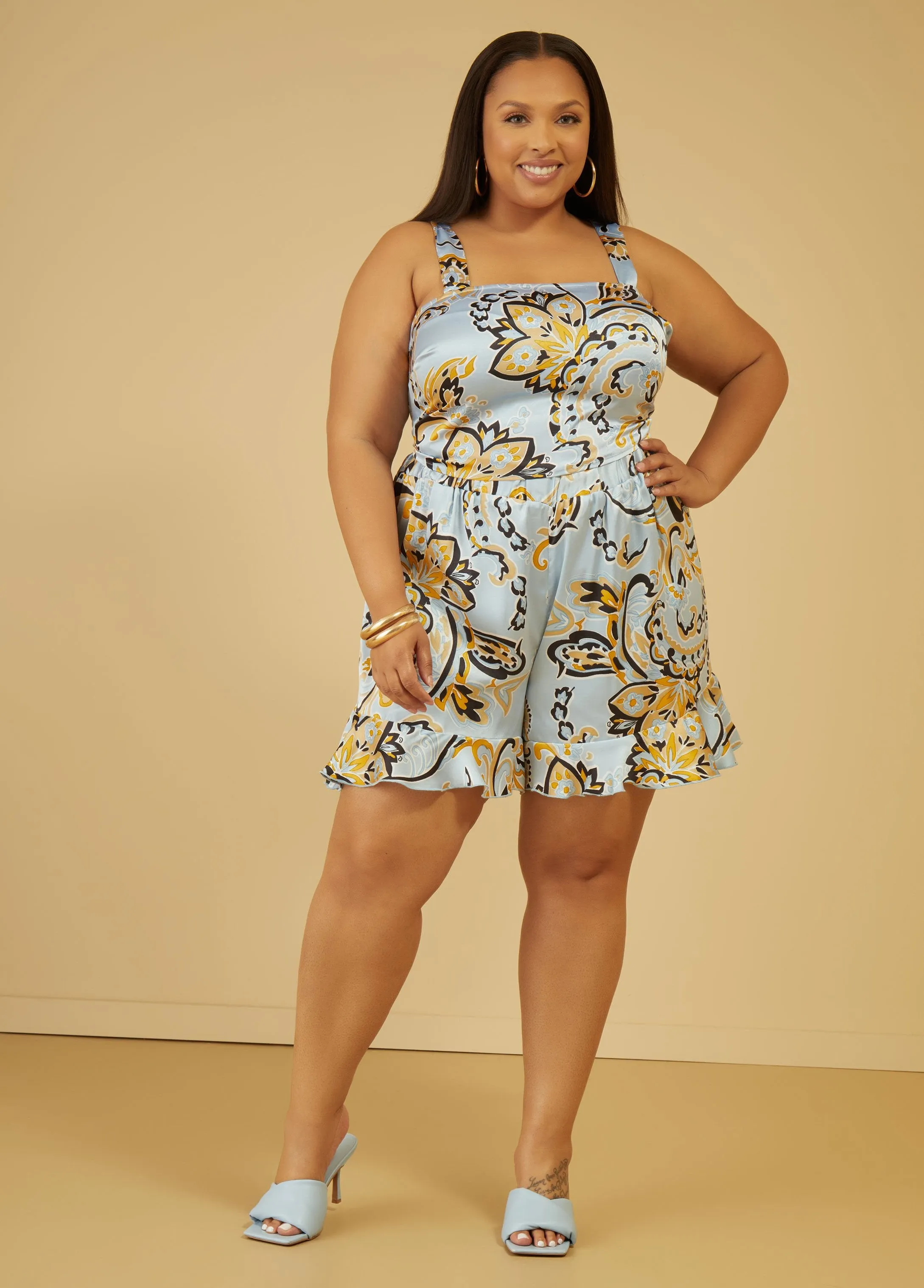 Ruffled Printed Shorts sold by Ashley Stewart