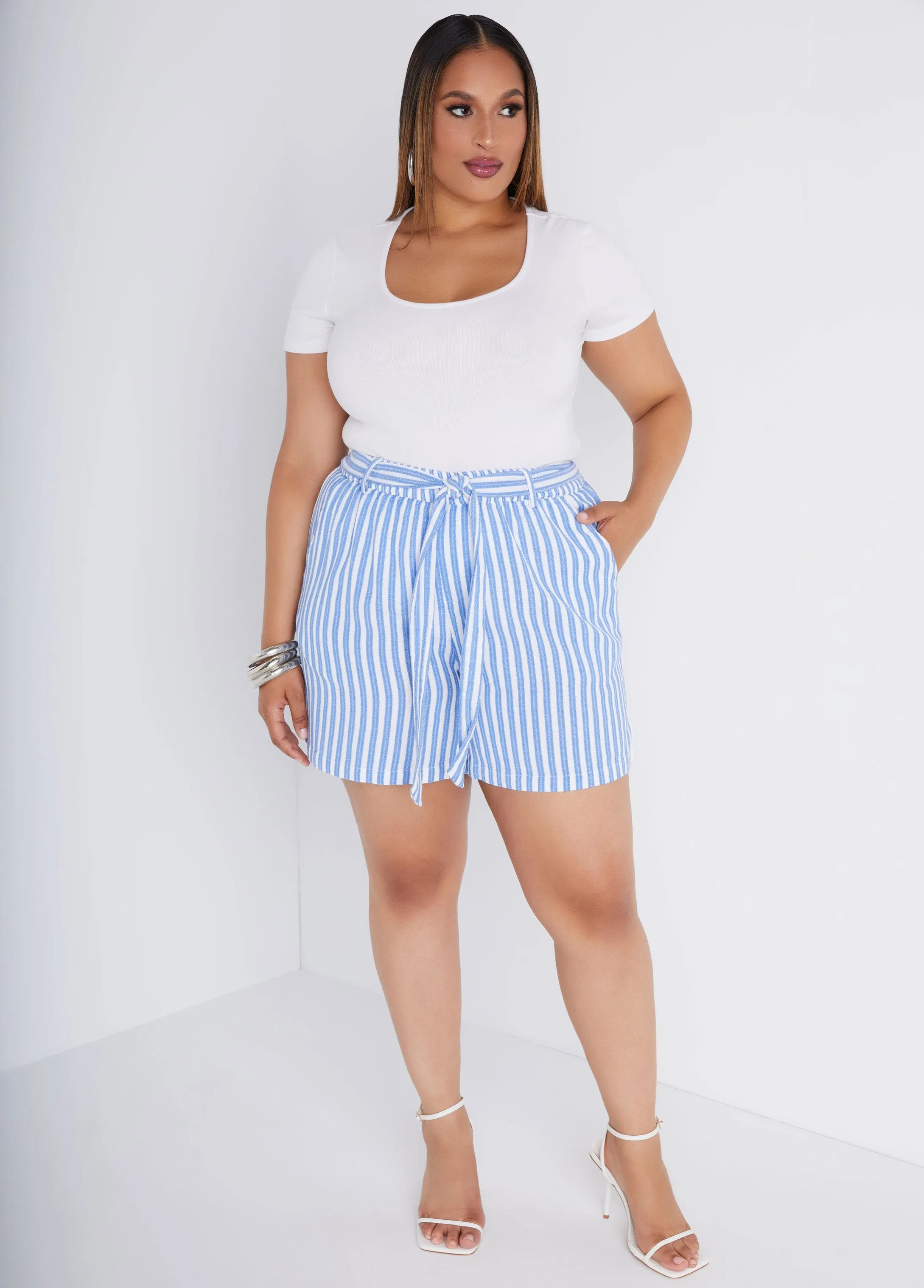 Striped Gauze Shorts sold by Ashley Stewart product image thumbnail 4