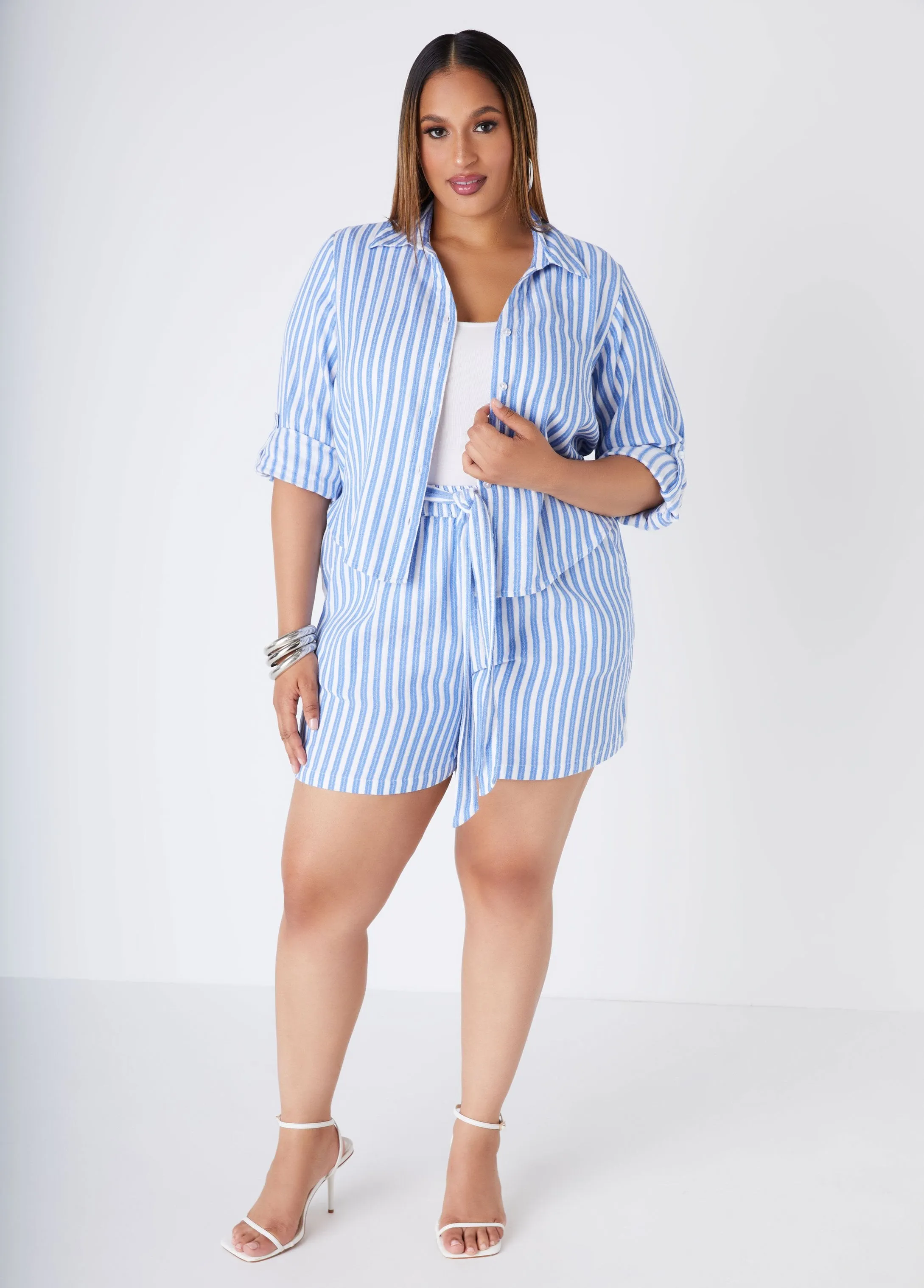 Striped Gauze Shorts sold by Ashley Stewart