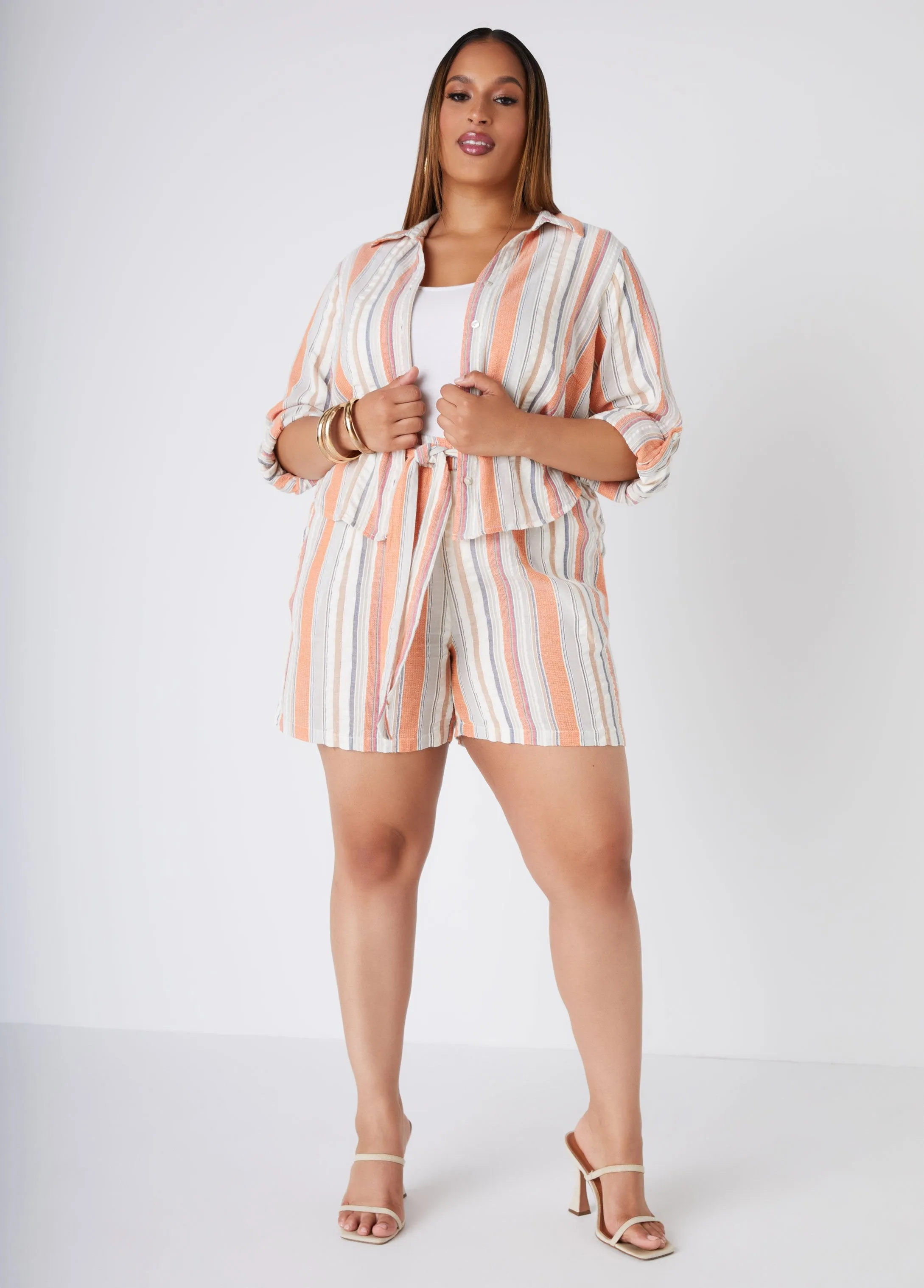 Striped Gauze Shorts sold by Ashley Stewart product image thumbnail 5
