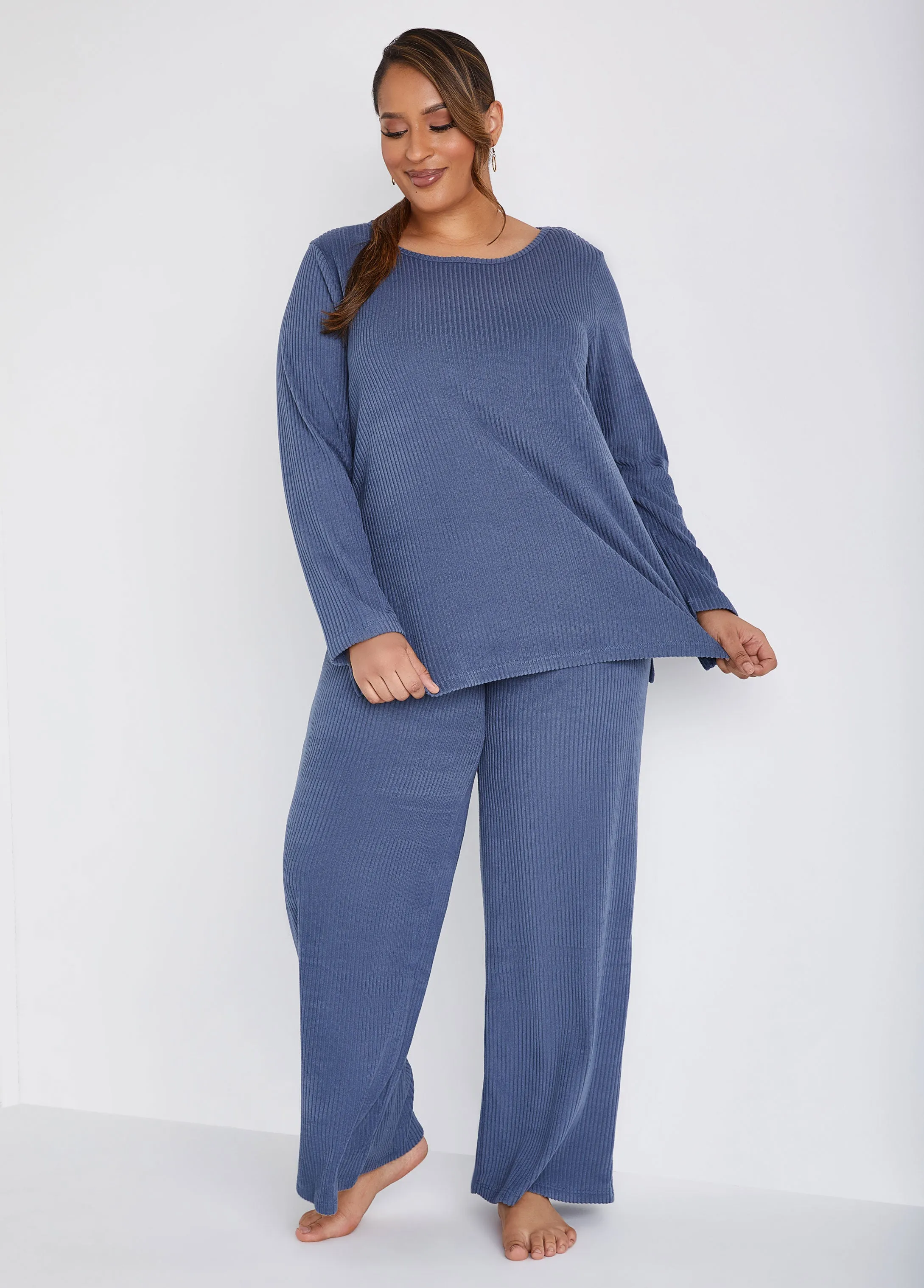 Ribbed Fleece Lounge Tunic sold by Ashley Stewart product image thumbnail 3